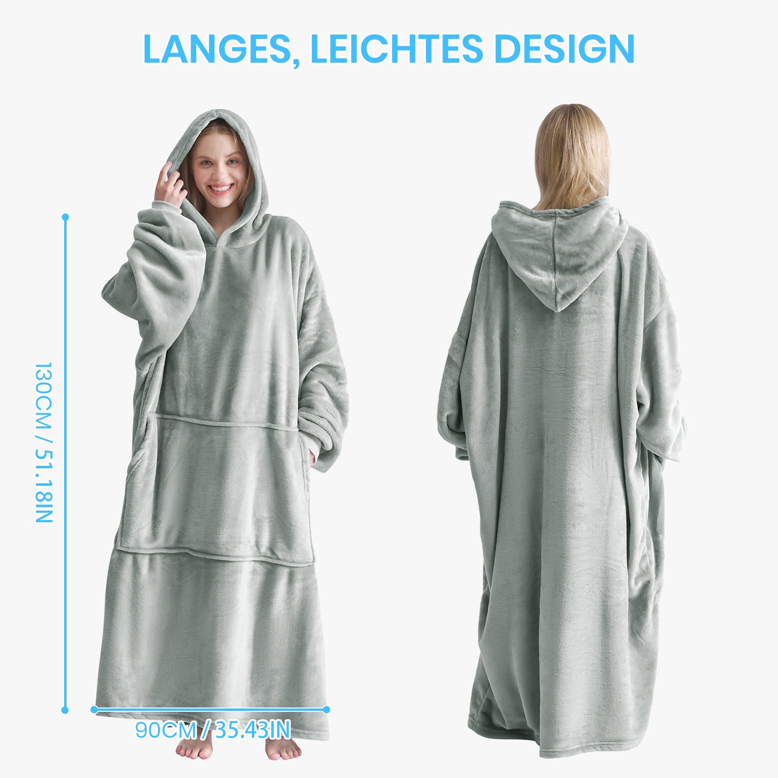Wohndecke Hoodie Decke Damen Flanell Kuscheldecke mit Ärmeln, Good Nite, Kuschelige Hoodie-Decke, Mit Kapuze und Ärmeln, Oversize Passform