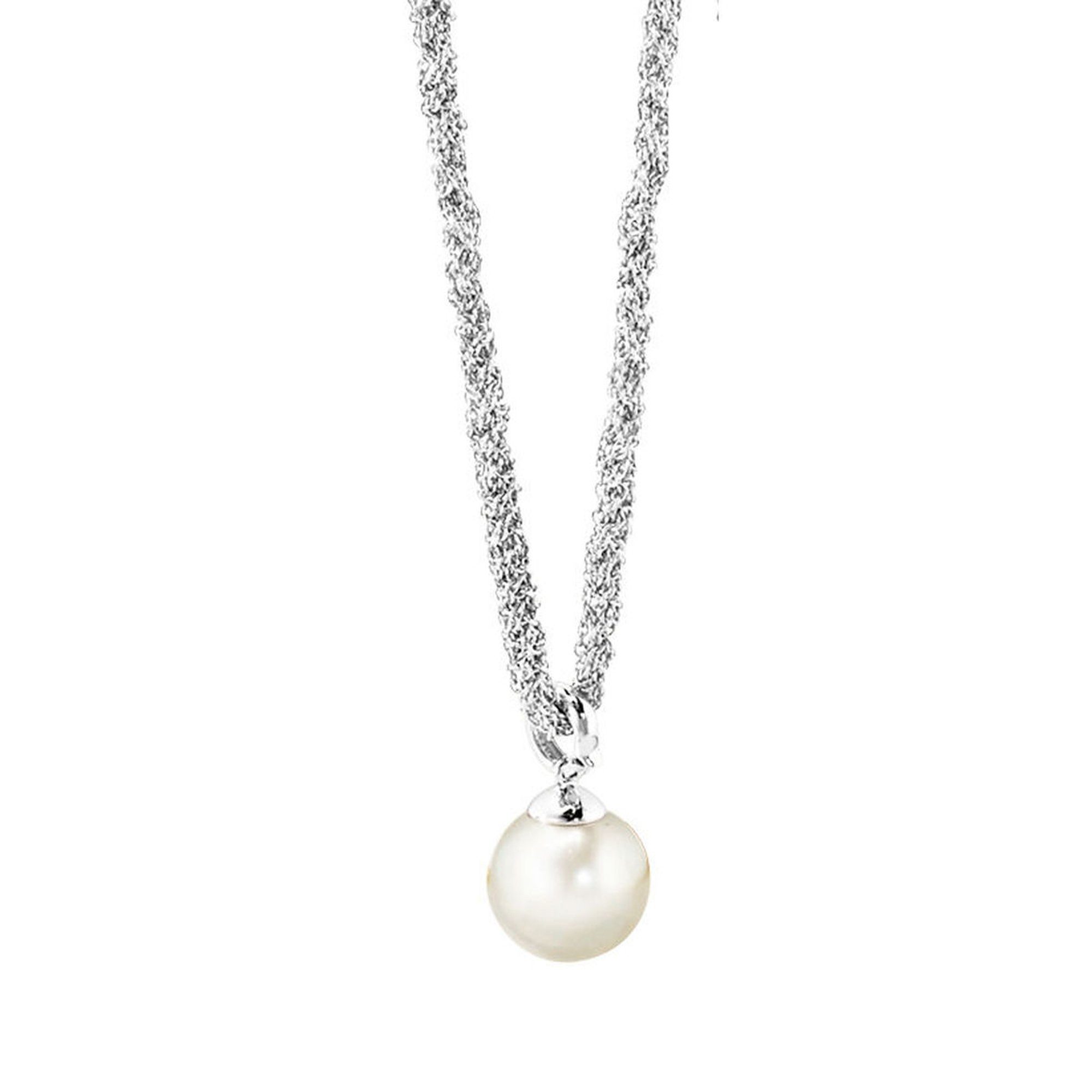 CELESTA Kette mit Anhänger Silber 925 rhodiniert mit weißer Perle 42+3cm lang