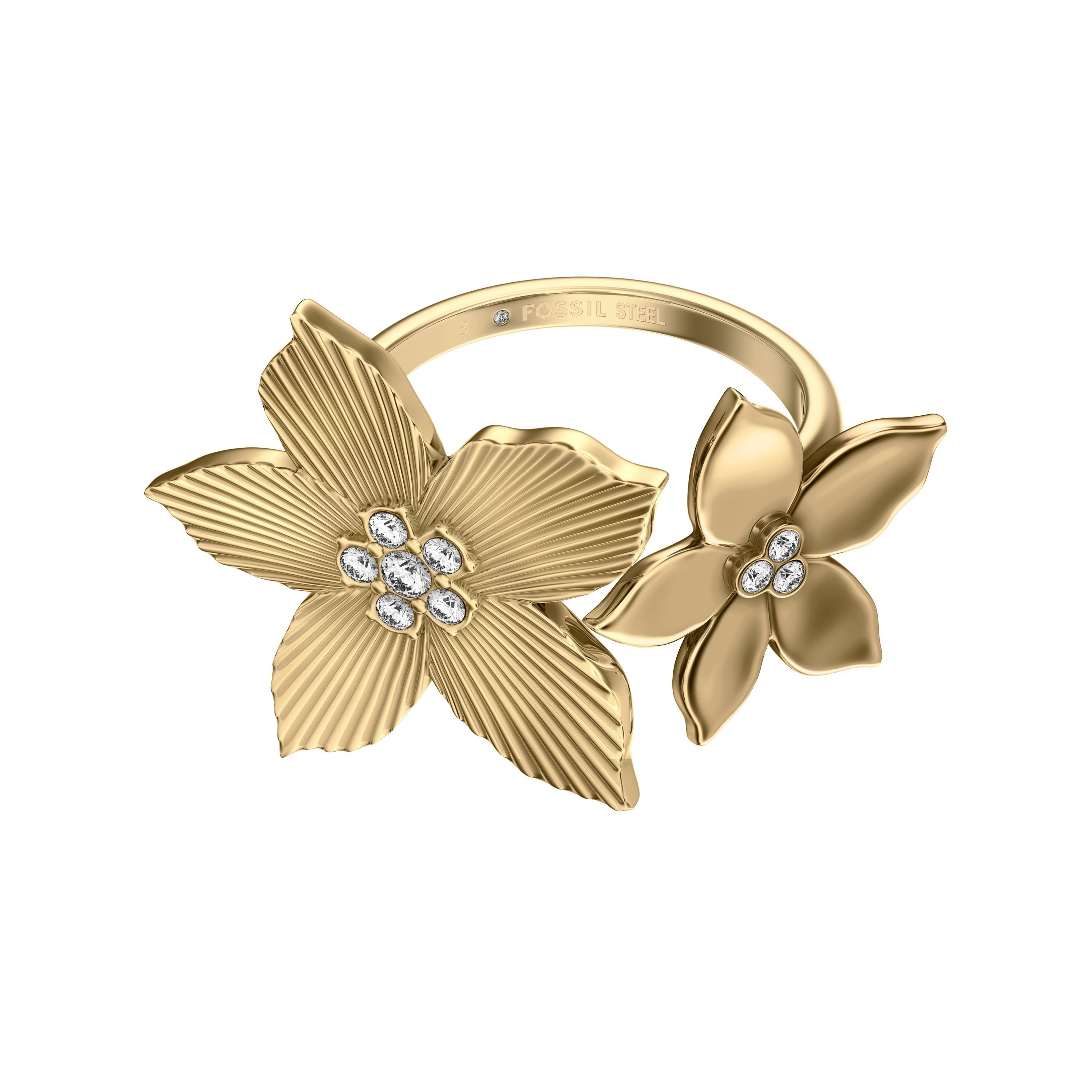 Fossil Fingerring Schmuck Geschenk Edelsthal Ring Blume Sutton, mit Glasstein