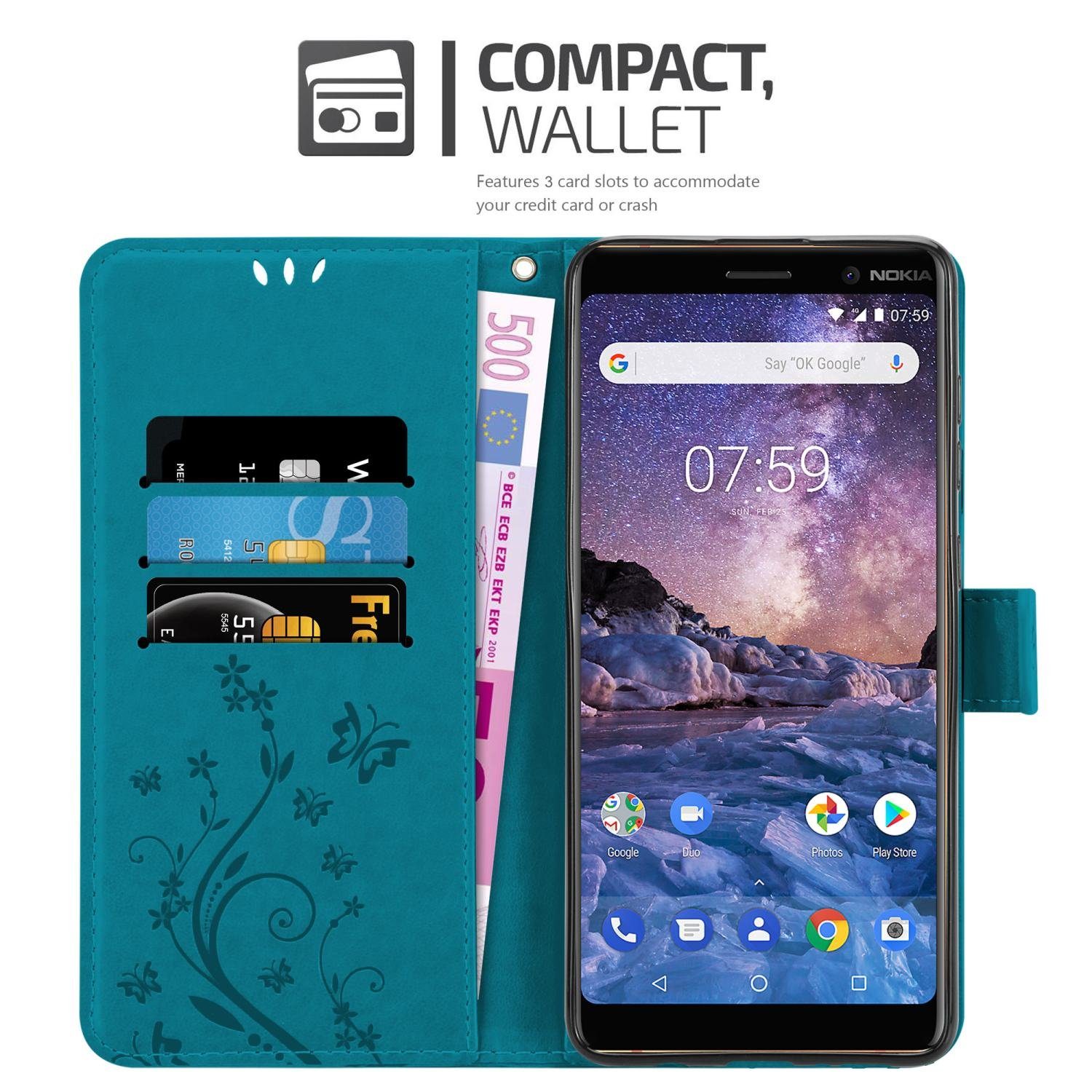 Cadorabo Handyhülle für Nokia 7 PLUS Hülle Nokia 7 PLUS, Hülle Schutzhülle Blumen Flower mit Standfunktion Kartenfach Magnet