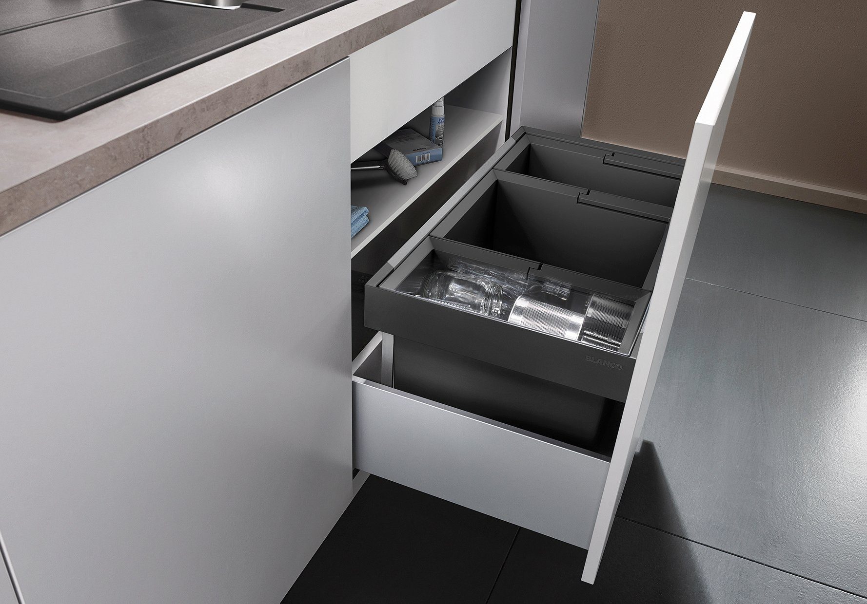 Blanco Mülltrennsystem Flexon II 80/3, Kunststoff, Stahlblech, 800 mm Untermass