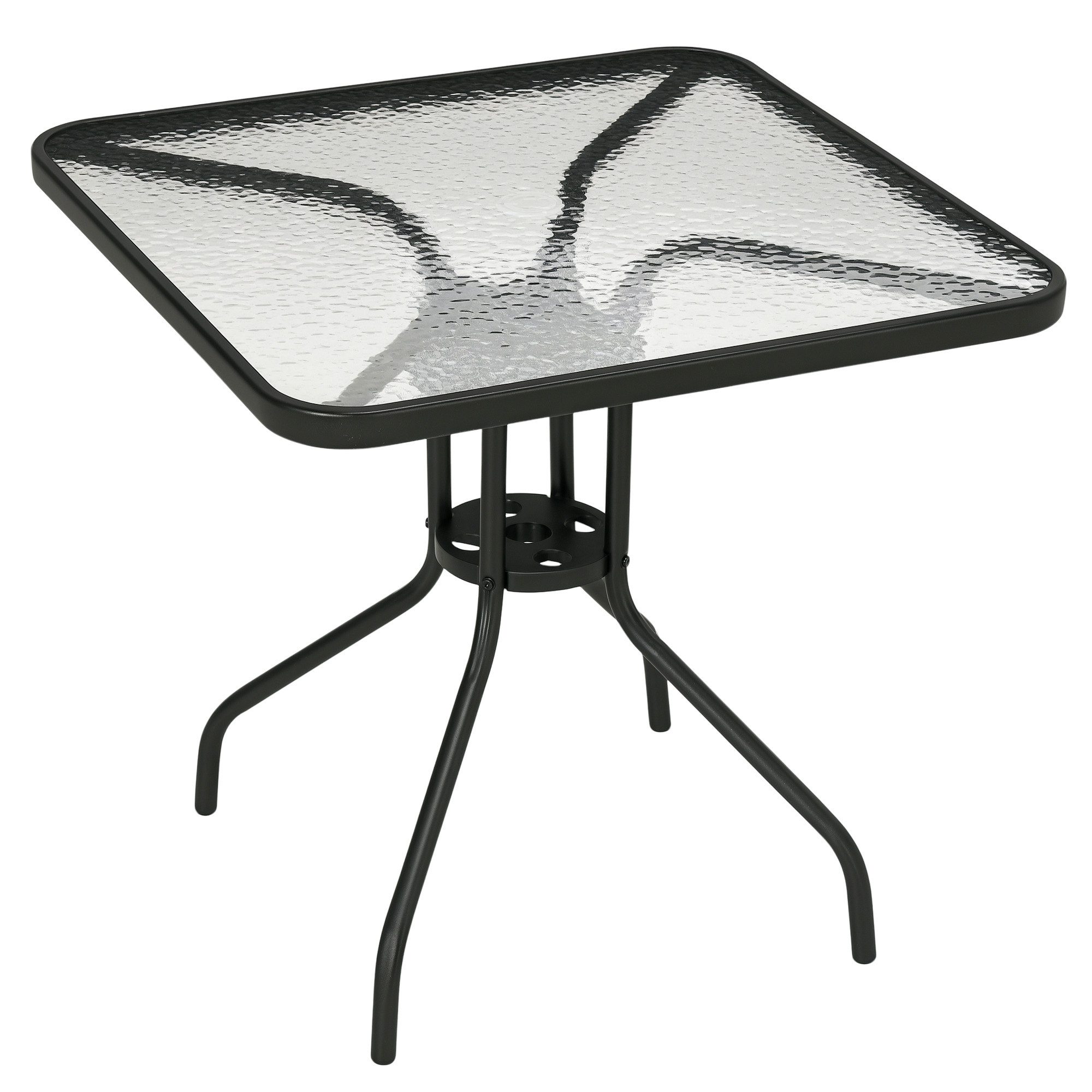 Outsunny Gartentisch aus Metall, 76x76 cm, wetterfest, mit Schirmloch (quadrarisch Balkontisch, 1-St., rutschfest Buffettisch), für Outdoor, Garten, Terrasse, Balkon, Schwarz