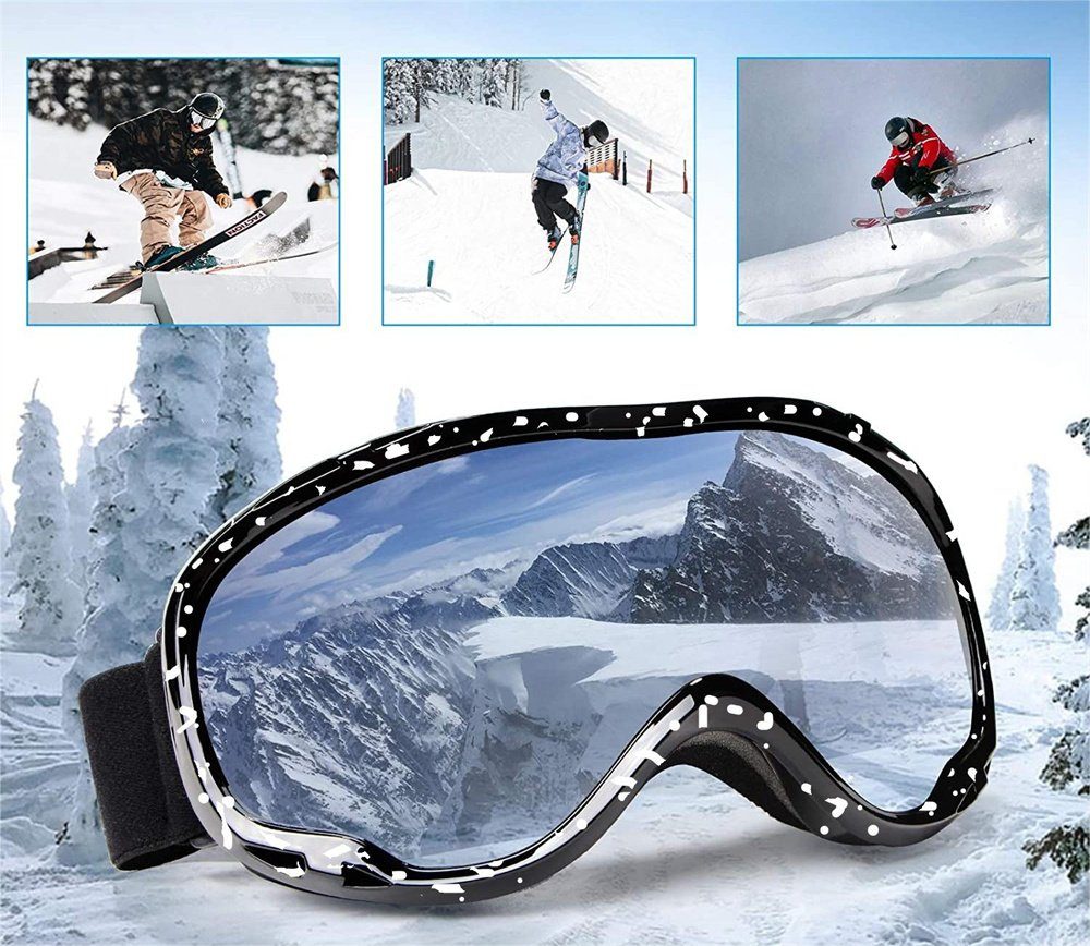 Rouemi Skibrille Skibrille für Erwachsene, Silberfarben sphärische Anti-Beschlag-Skibrille