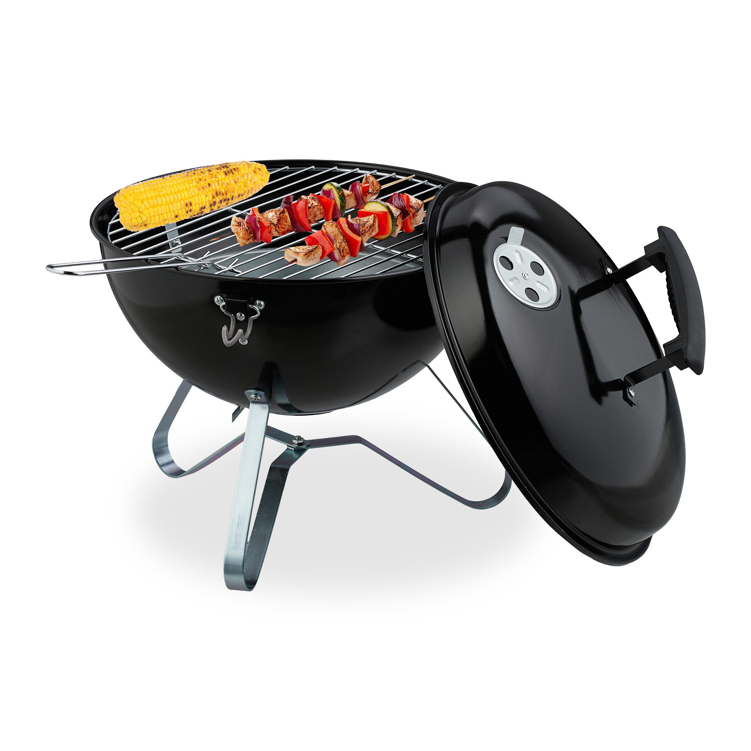 relaxdays Holzkohlegrill Tragbarer Kugelgrill Ø 37 cm