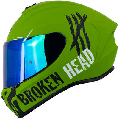 Broken Head Motorradhelm Broken Head Integralhelm Adrenalin Therapy 4X Military + Grün Verspiegeltes Visier (Set-Artikel, Mit klarem und grün verspiegeltem Visier), Krasse Militär-Optik