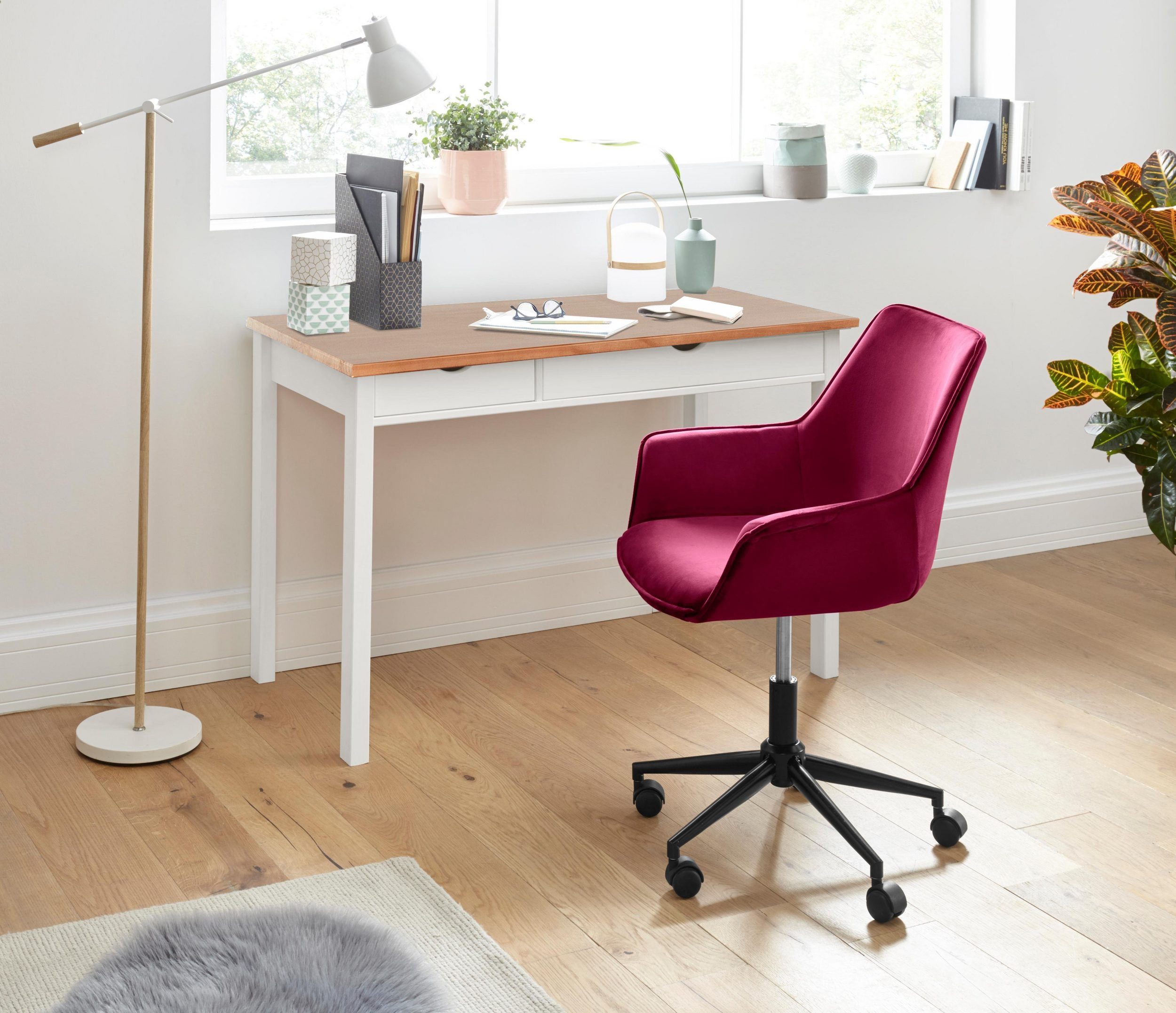Home affaire Schreibtisch Gava, massives Kiefernholz, für das home office, Breite 100/120/140 cm