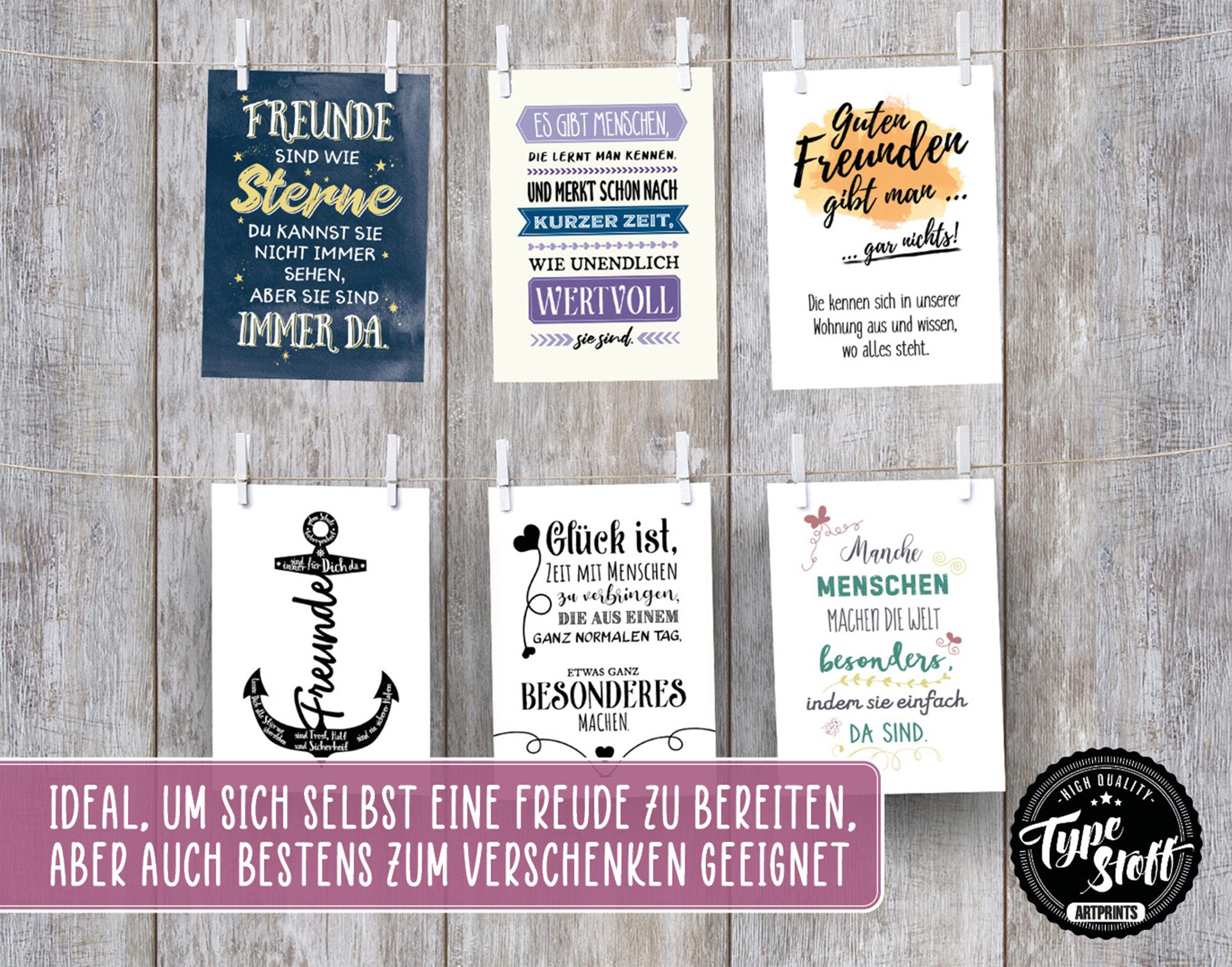 TypeStoff Grußkarten TypeStoff 20er Postkarten-Spar-Set DIN A6 – 20 Sprüchen & Motive