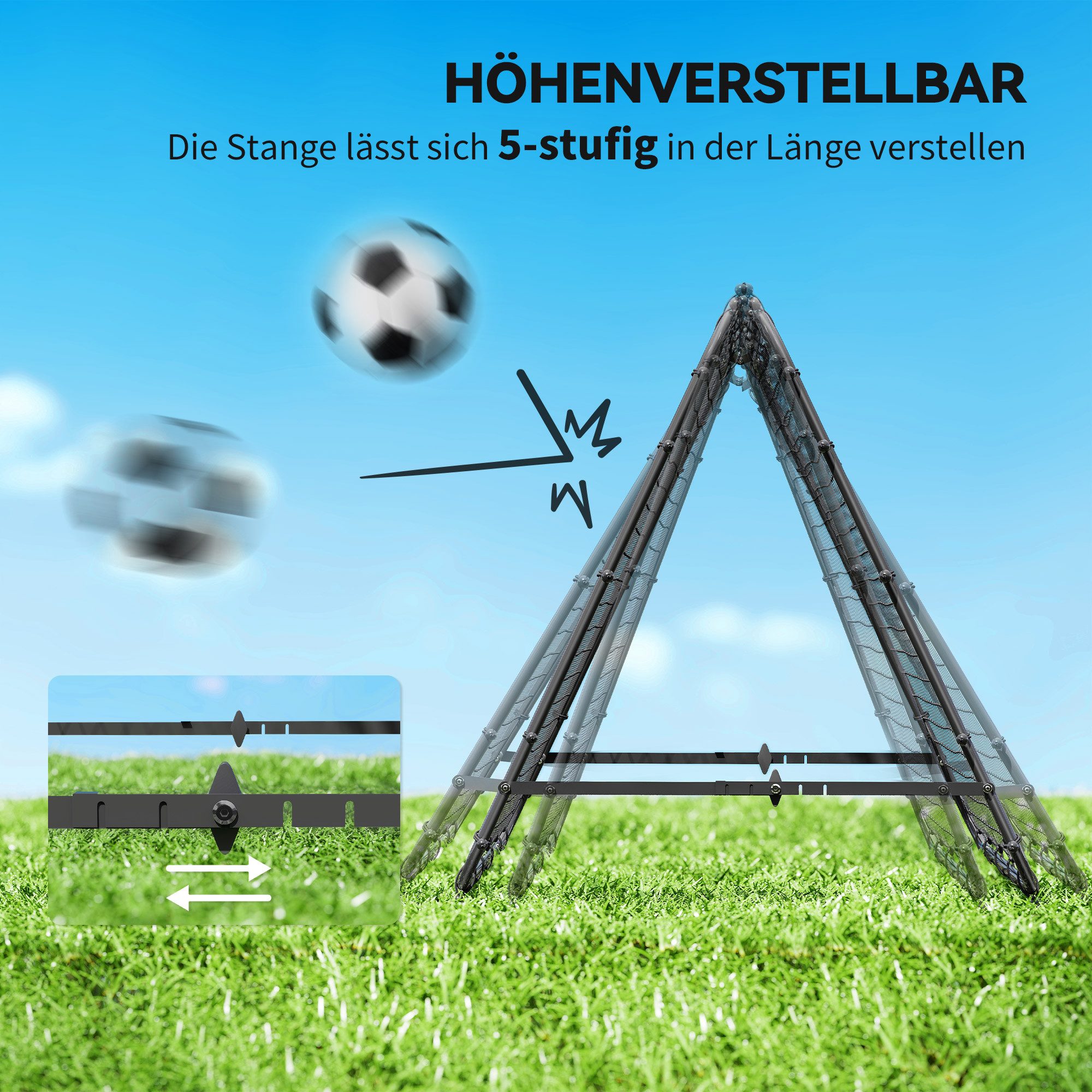 HOMCOM Rebounder beidseitiger Rückprall, Verstellbar in 5 Stufen, (Kickback Tor, 1-St., Fußball Rebounder), für Fußball Training Stahl Schwarz 100 x 95 x 90 cm