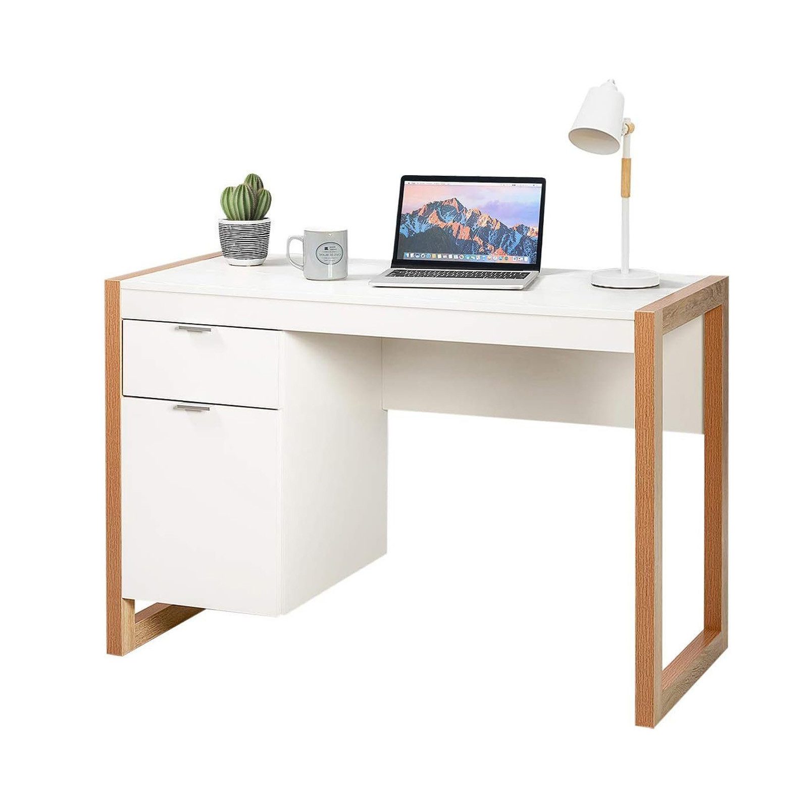 KOMFOTTEU Computertisch Schreibtisch, mit Schublade und Schrank günstig online kaufen