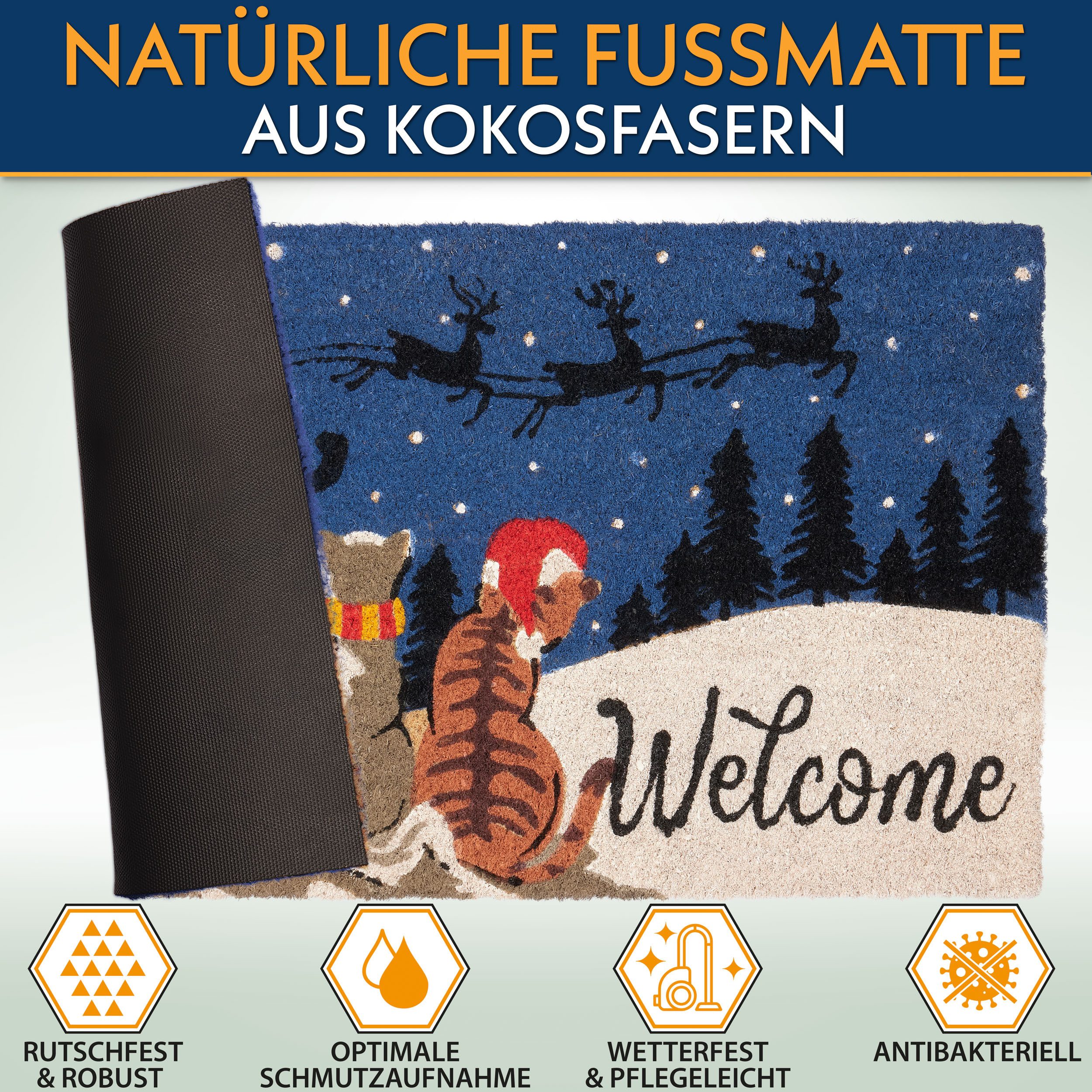 BRUBAKER Fußmatte Welcome - 45 x 75 cm Weihnachtsfußmatte mit Katzen im Sch günstig online kaufen