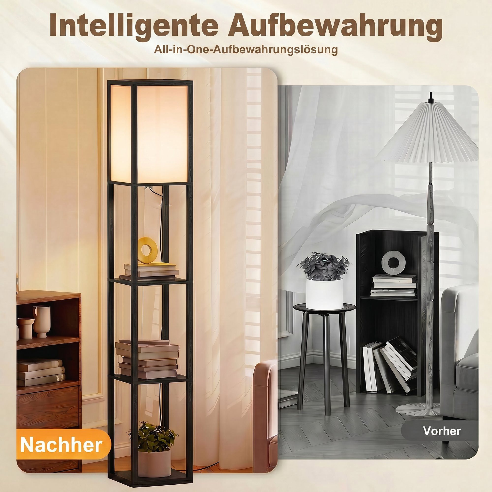 HOMCOM Stehlampe Stehlampe mit Regalen E27 40W Nachttischlampe Acryl Lampenschirm, Ablagefächer, Lichtquelle, Fußschalter, ohne Leuchtmittel, Stehlampe mit Abla – Bild 5 von 5