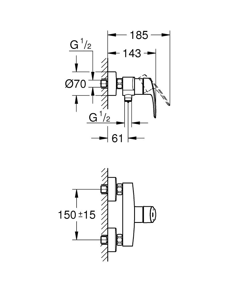 Grohe Duscharmatur Grohe Dusch-Einhebelmischer Eurosmart Brausebatterie 33555003 GROHE StarLight Chromoberfläche