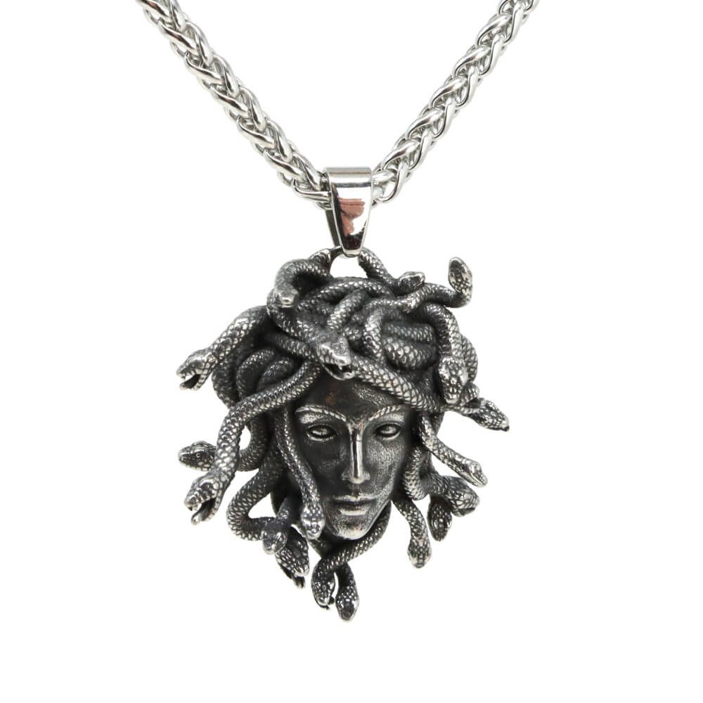 DALMARO Kette mit Anhänger Lederkette Edelstahlkette 316L MEDUSA, Herren Halskette Biker / Wikinger Kette - Schmuckbox