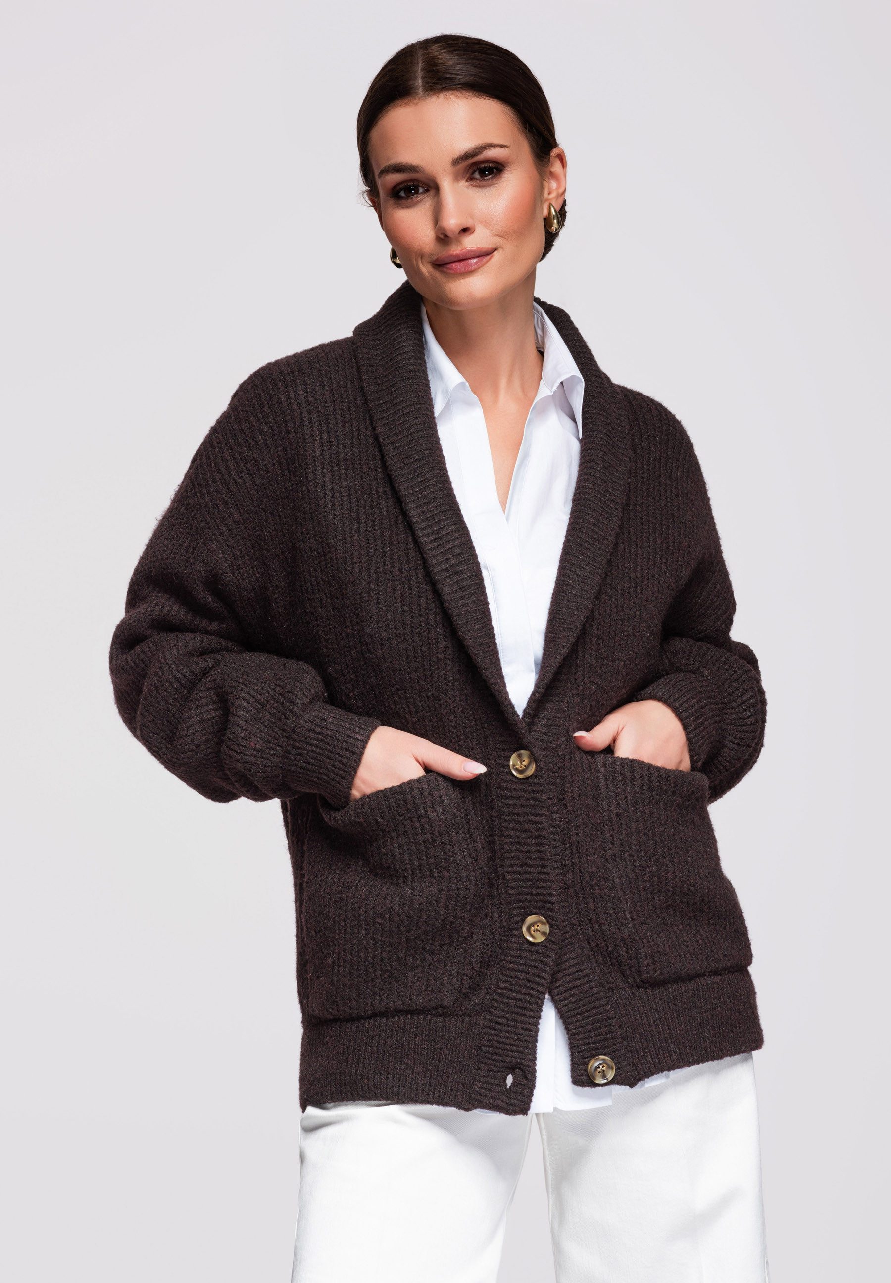 OMBRE Cardigan Strick-Cardigan bis zur Hüfte mit lockerem Schnitt