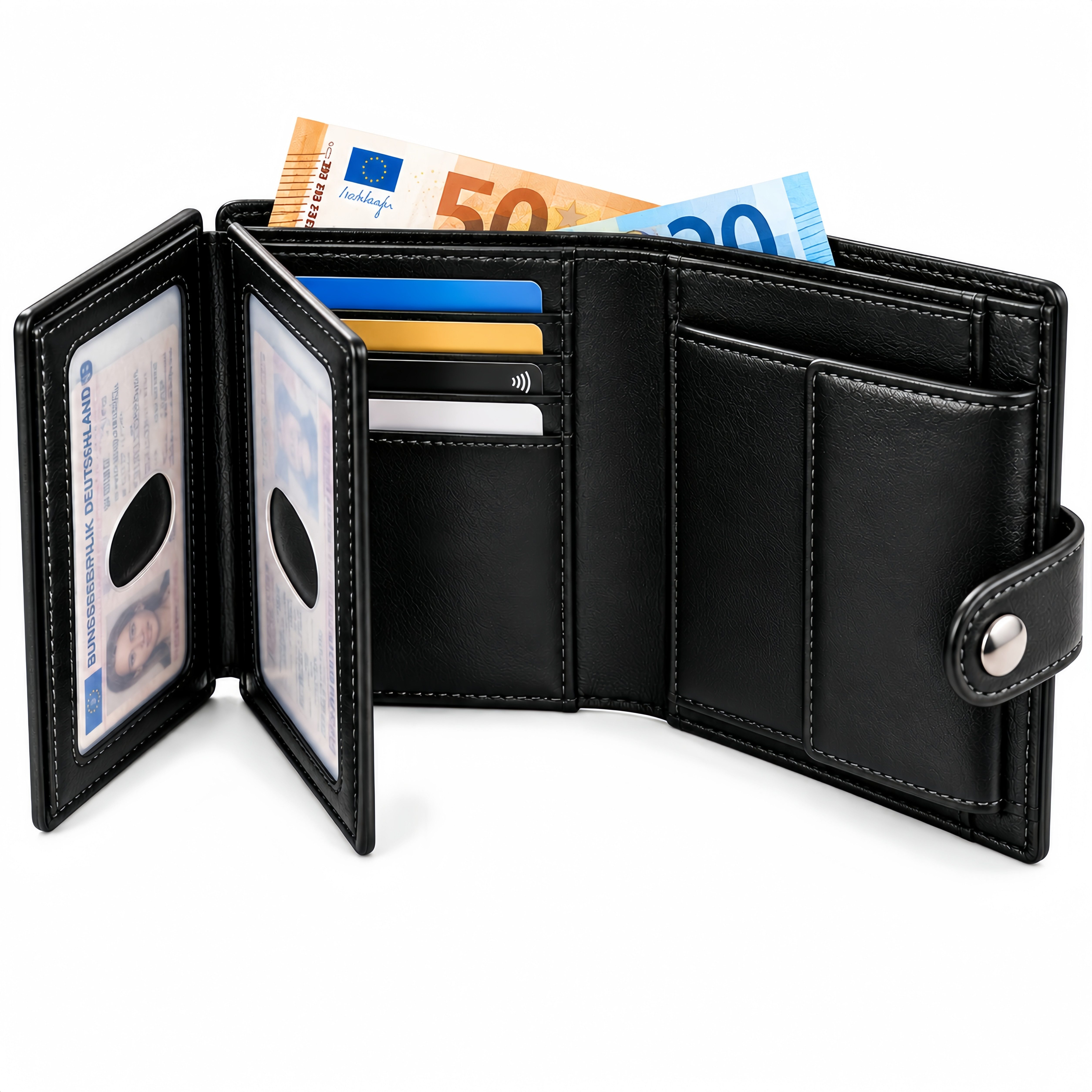 ibettertec Geldbörse Geldbörse Herren, Slim Wallet Geldbeutel mit 13 Kartenfächern, (großem Geldscheinfach und Münzfach, Schwarz, viel Stauraum für Karten, Ausweise, Bargeld und Münzen), herren kartenkartenetuigeldbörse herrenportmonee herrenkartenetui