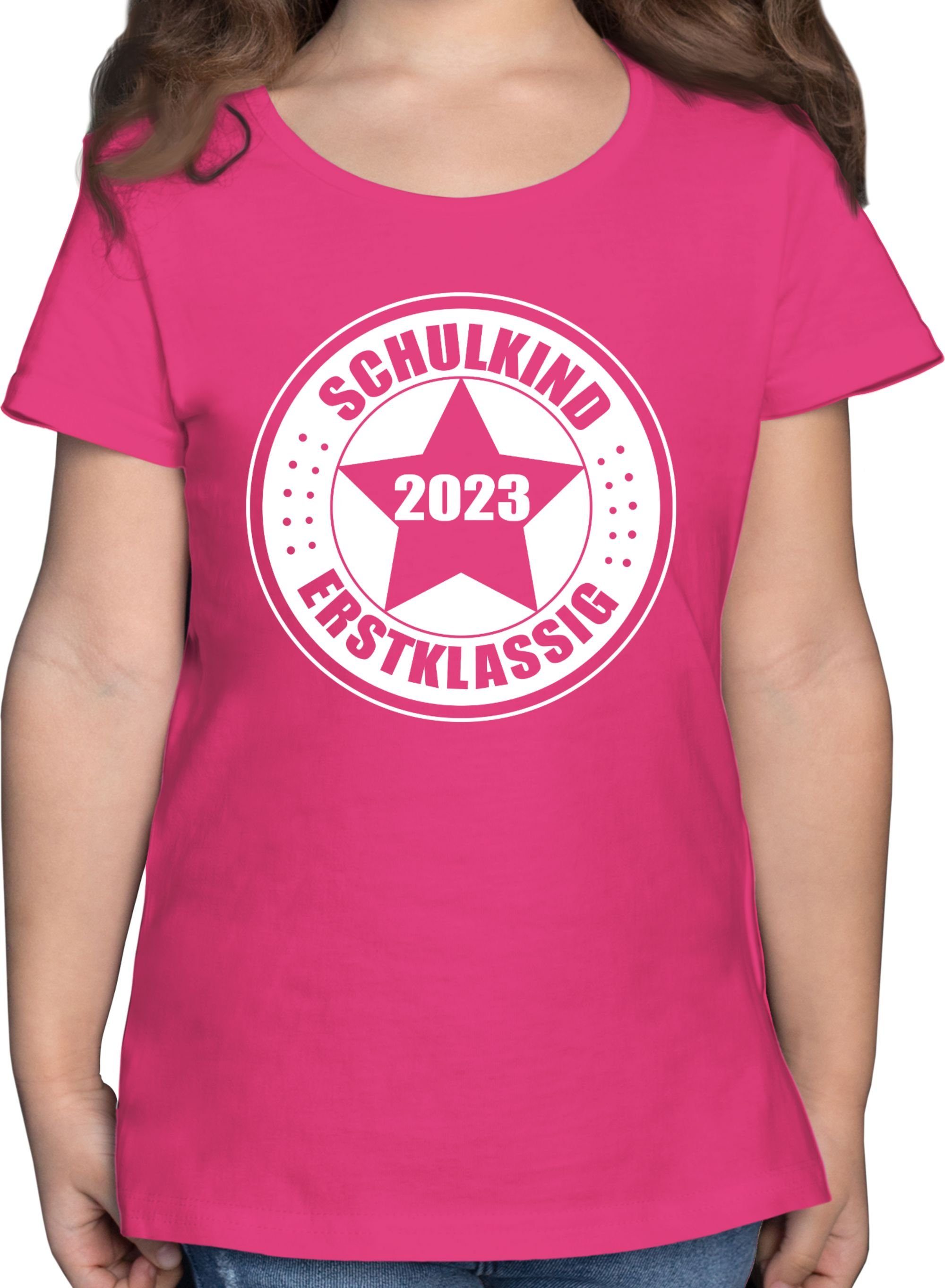 Einschulung Fuchsia - Erstklassig Shirtracer Mädchen 2023 T-Shirt 1 Schulkind