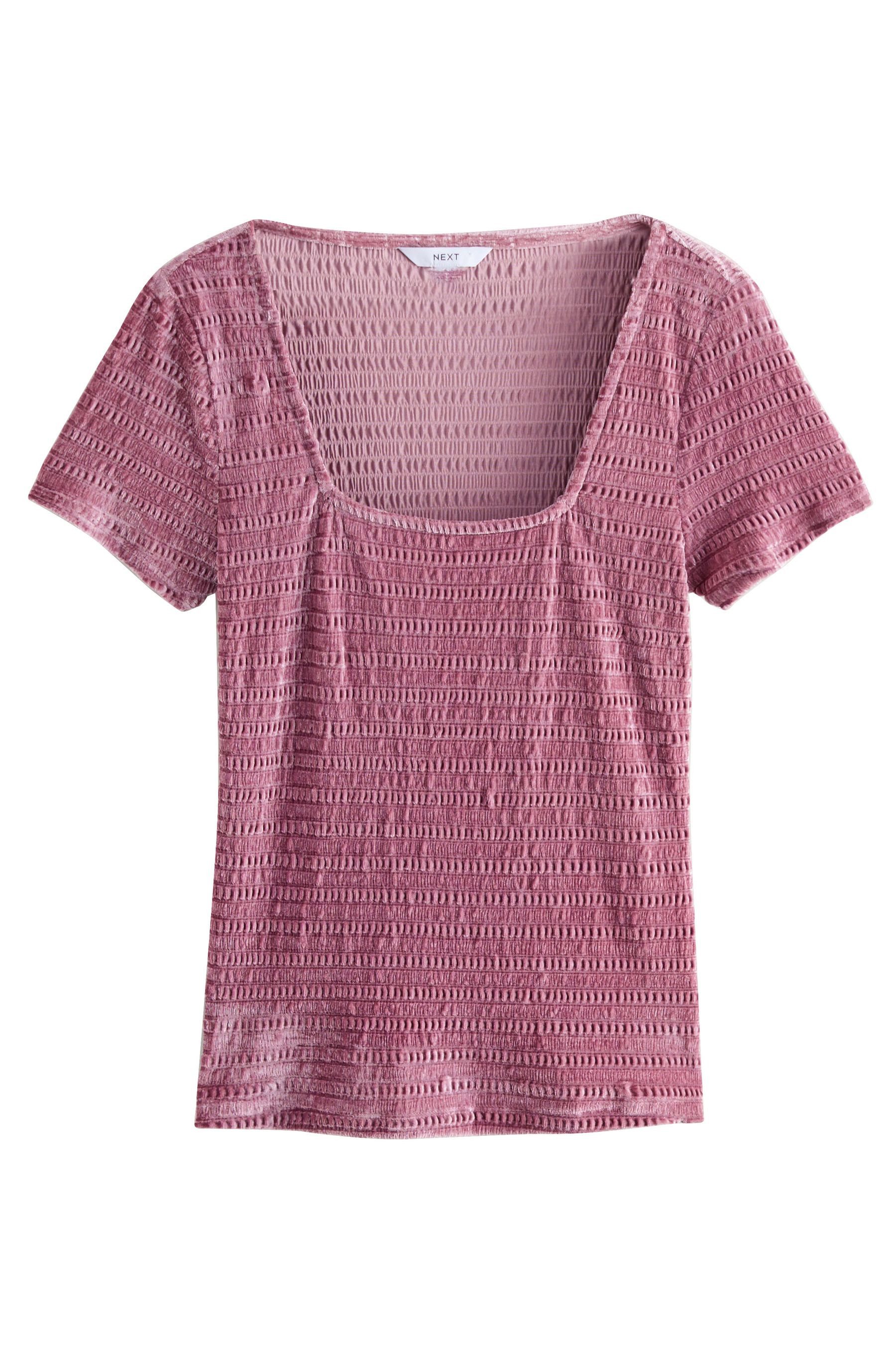 T-Shirt Kurzärmeliges, gerafftes Samtoberteil