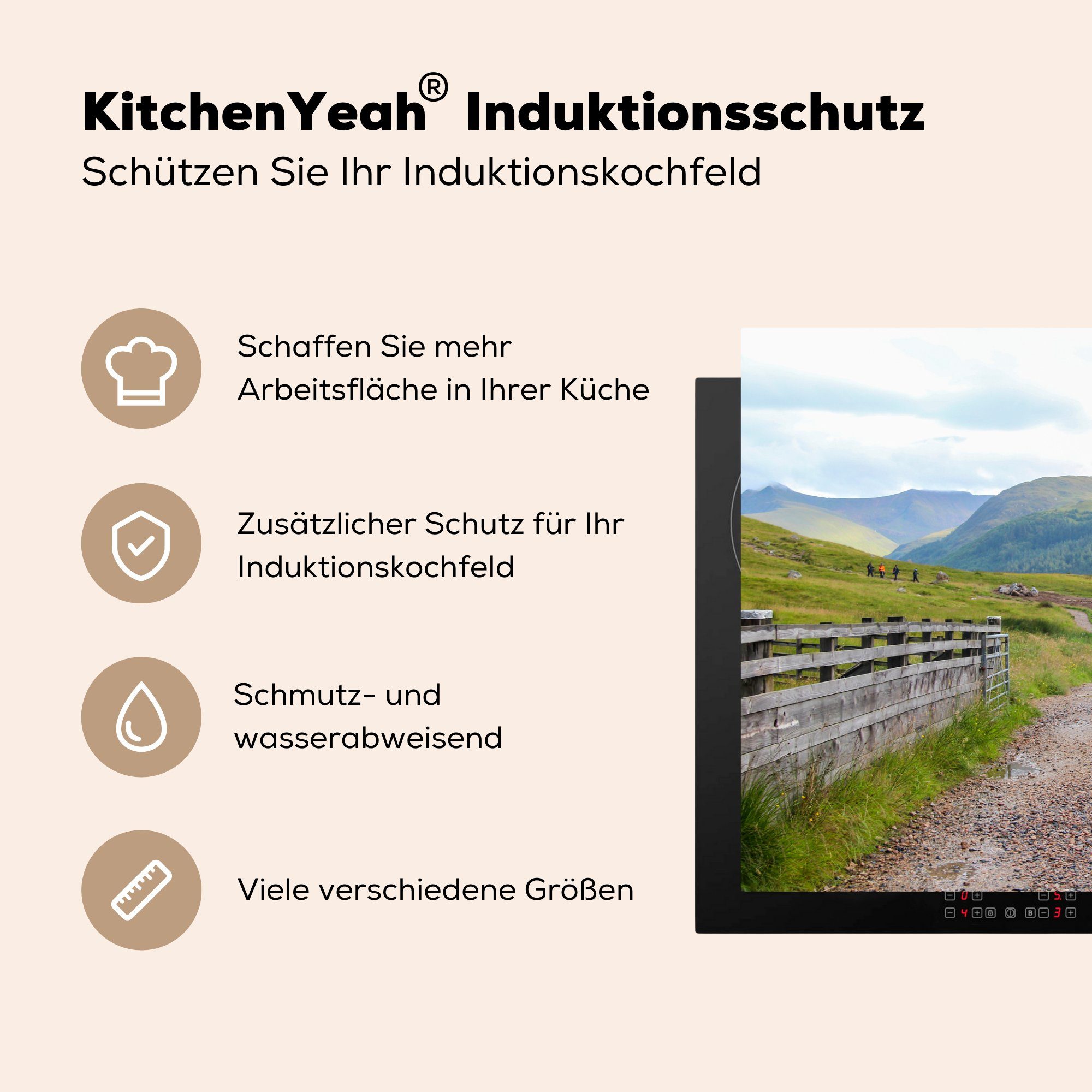 küche, für Landstraße Herdblende-/Abdeckplatte Vinyl, Induktionskochfeld Ben tlg), (1 MuchoWow 81x52 in Ceranfeldabdeckung zum Schottland, Nevis Schutz cm, die