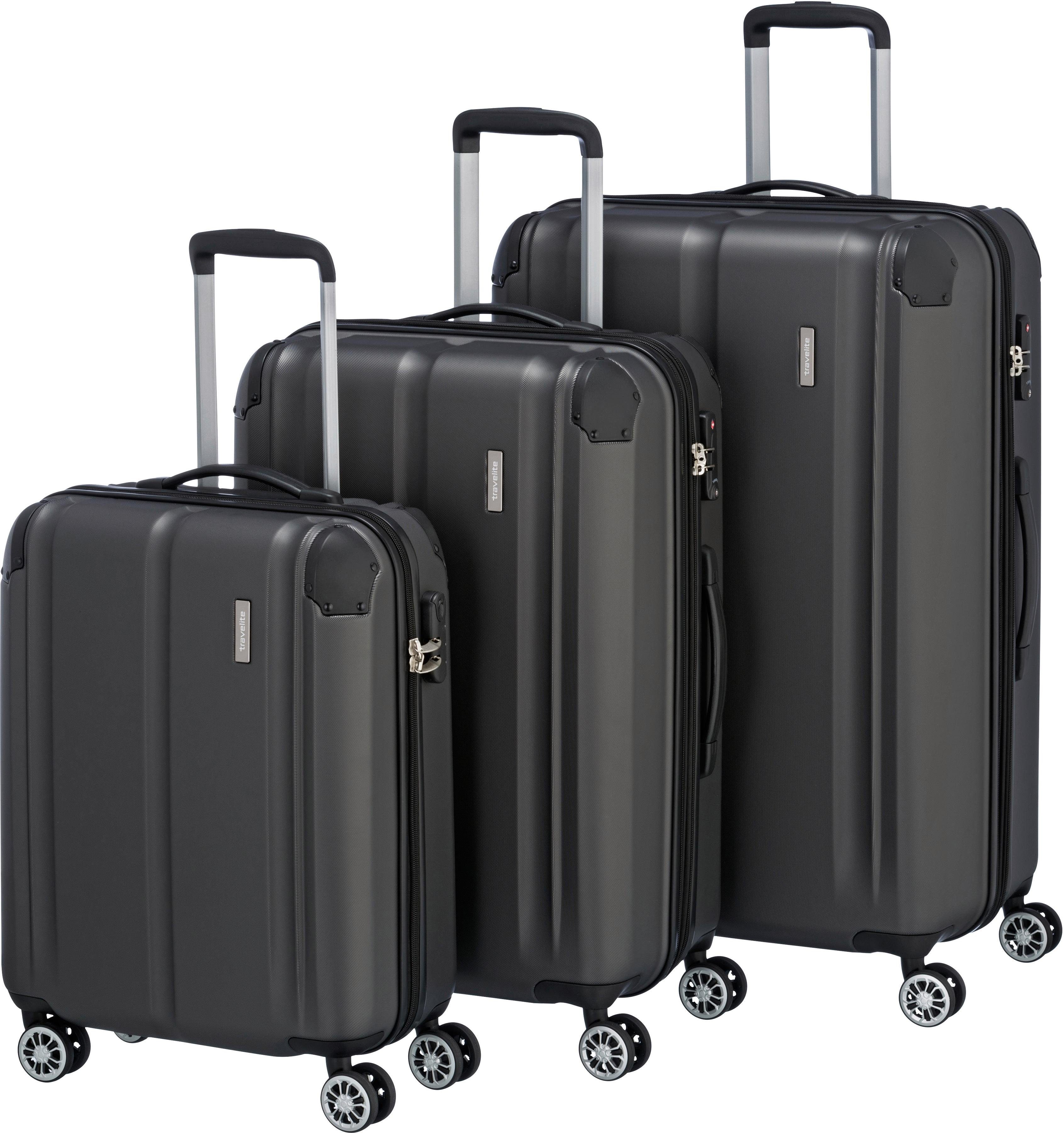 travelite Trolleyset CITY 4w L/M/S, 4 Rollen, (3 tlg), mit viel Stauraum Anthrazit