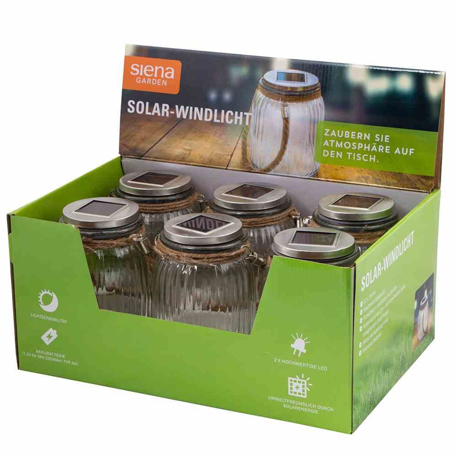 Siena Garden Kugelleuchte Solar- Windlicht, Glas mit Seilgriff 1 LED weiß, 1 LED Farbwechsler, 1. € 97,99, (€ 97,99 pro 1 Stk).