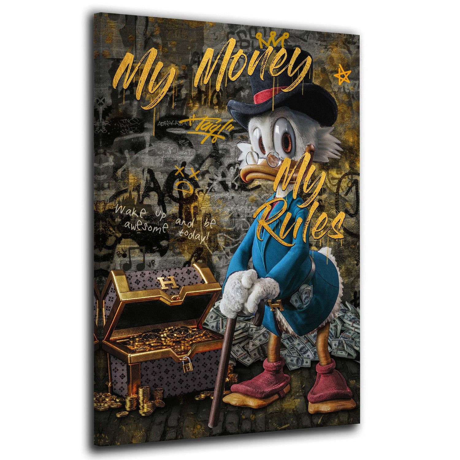 Artedinoi Leinwandbild Duck Comic My Money My Rules Wandbild Leinwandbild Deko Kunst XL, Comic-Ente, My Money My Rules