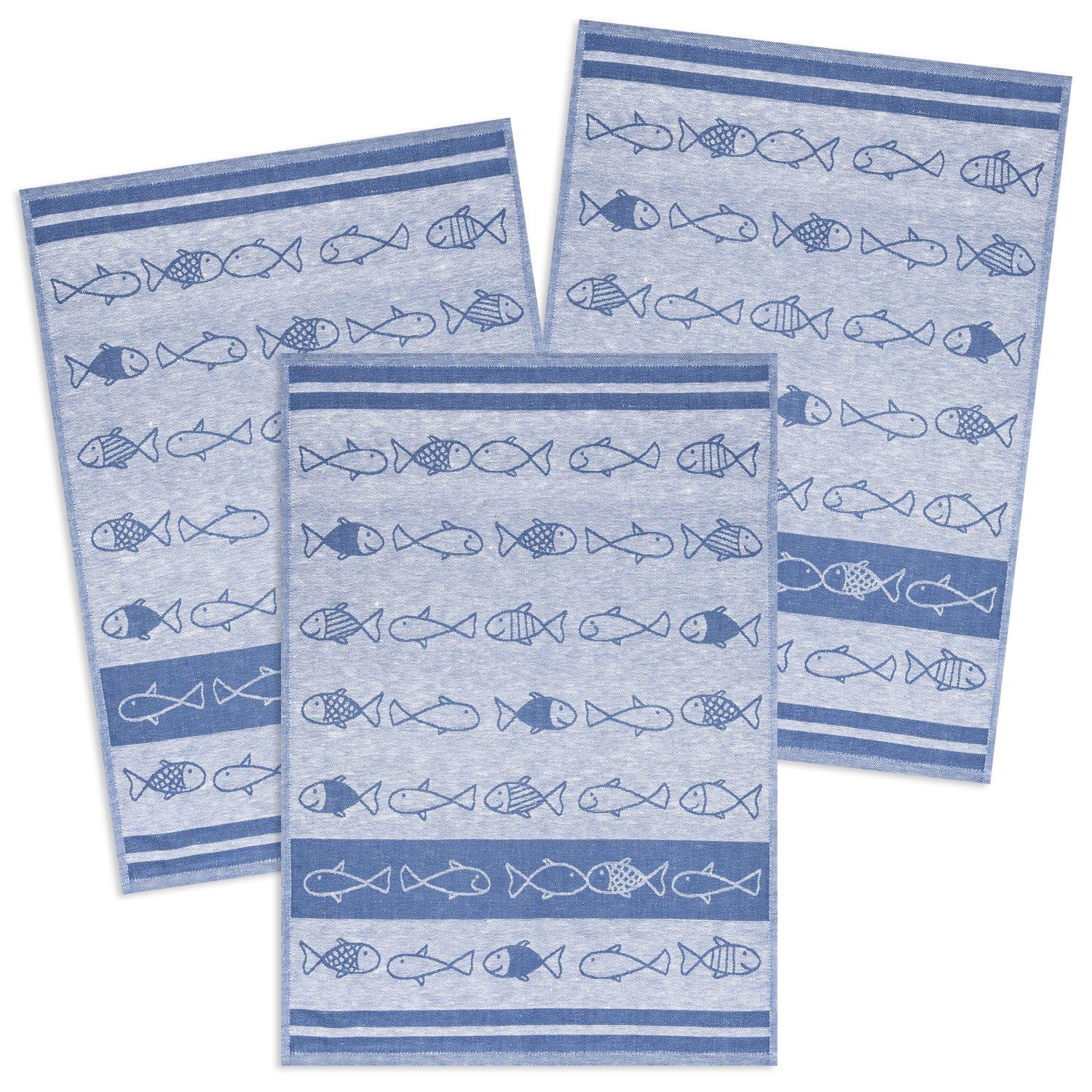 Kracht Geschirrtuch Kiss Fish, (Set, 3-tlg., 3-teilig), Geschirrtücher ca. 50 x 70 cm Halbleinen Jacquard