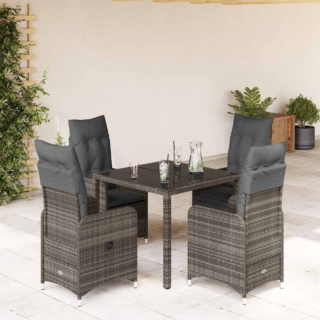 vidaXL Gartenlounge-Set 5-tlg. Garten-Bistro-Set mit Kissen Grau Poly Rattan, (4-tlg)