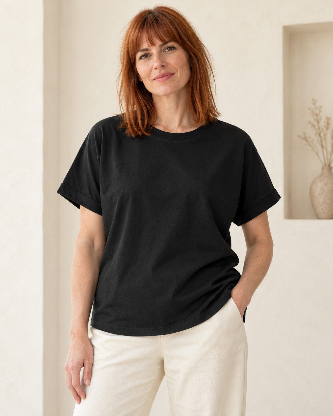 Sitztgut T-Shirt für Damen, Oversize mit Fledermausärmeln (1-tlg) 155 g/m² Single Jersey mit umgeschlagenen Ärmeln