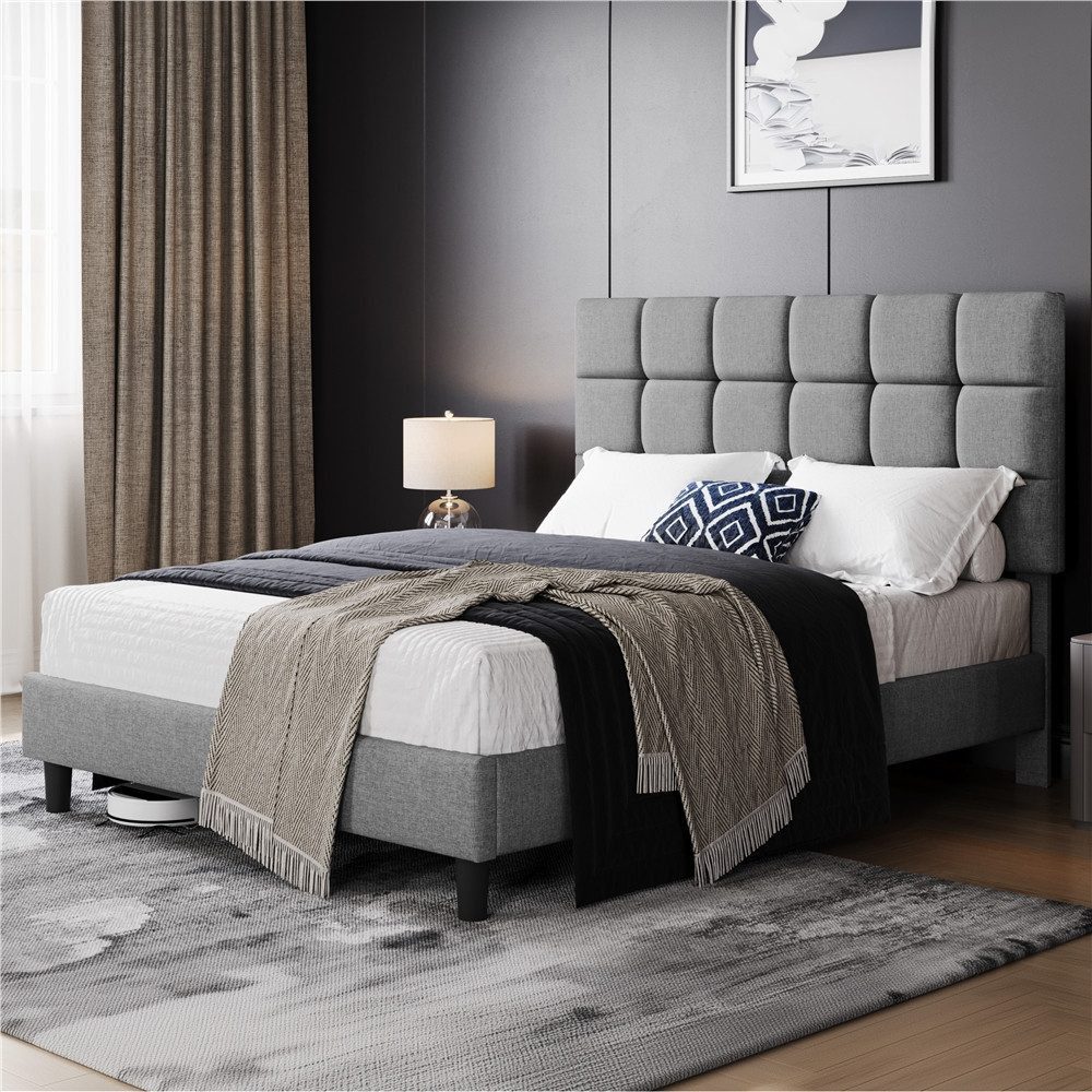 Yaheetech Polsterbett mit höhenverstellbarem Kopfteil, Doppelbett Bettgestell mit Lattenrost, 160 x 200 cm
