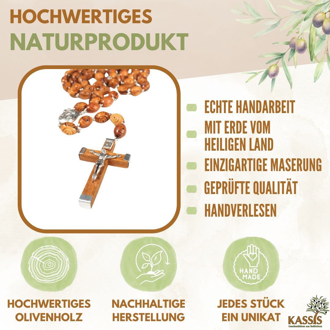 Kassis Kette ohne Anhänger Rosenkranz mit dekorierten Perlen aus Olivenholz günstig online kaufen