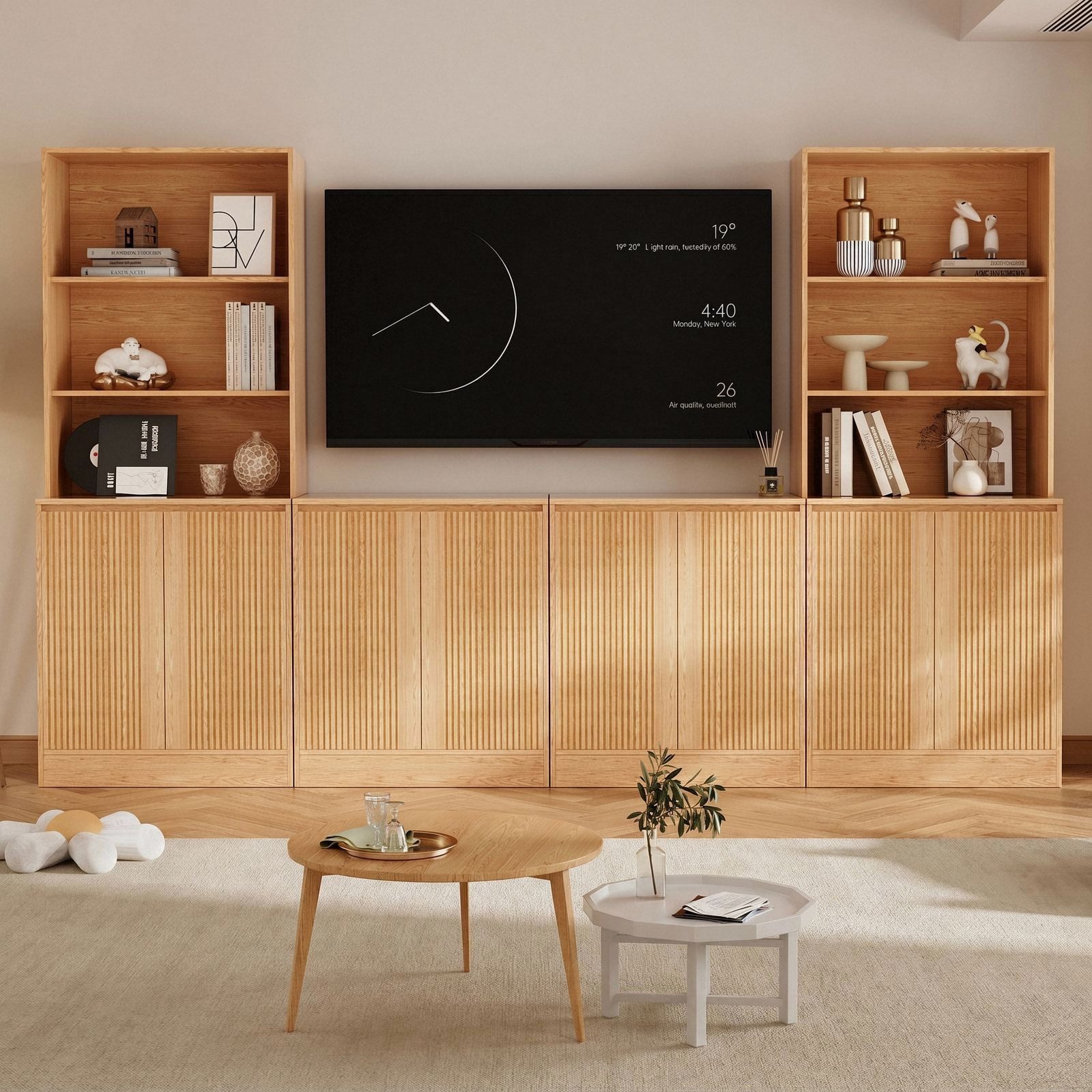 VOWNER TV-Schrank mit Arbeitsplatte & Schublade, 280cm, Holzfarbe (4 PCS) (4-St) Die 4 Module lassen sich einzeln oder zusammen verwenden
