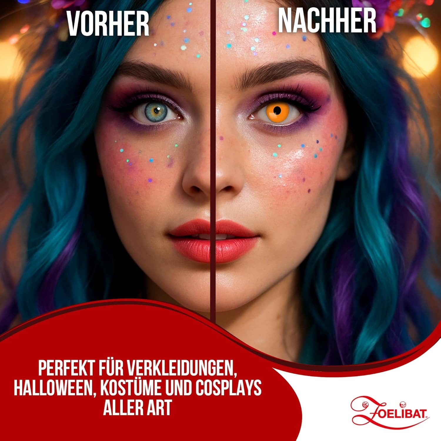 Eyecatcher Farblinsen Zoelibat Eyecatcher Wochen-Kontaktlinsen Halloween Orange Wochenlinsen, auffällige Farben für Horror, Gothic, Fantasy, Cosplay Fans