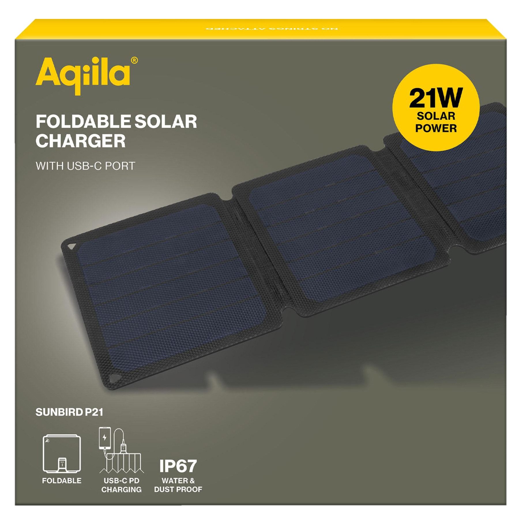 Aqiila AQIILA Solarpanel Sunbird P21, 21 W, USB-C, schwarz Solarladegerät