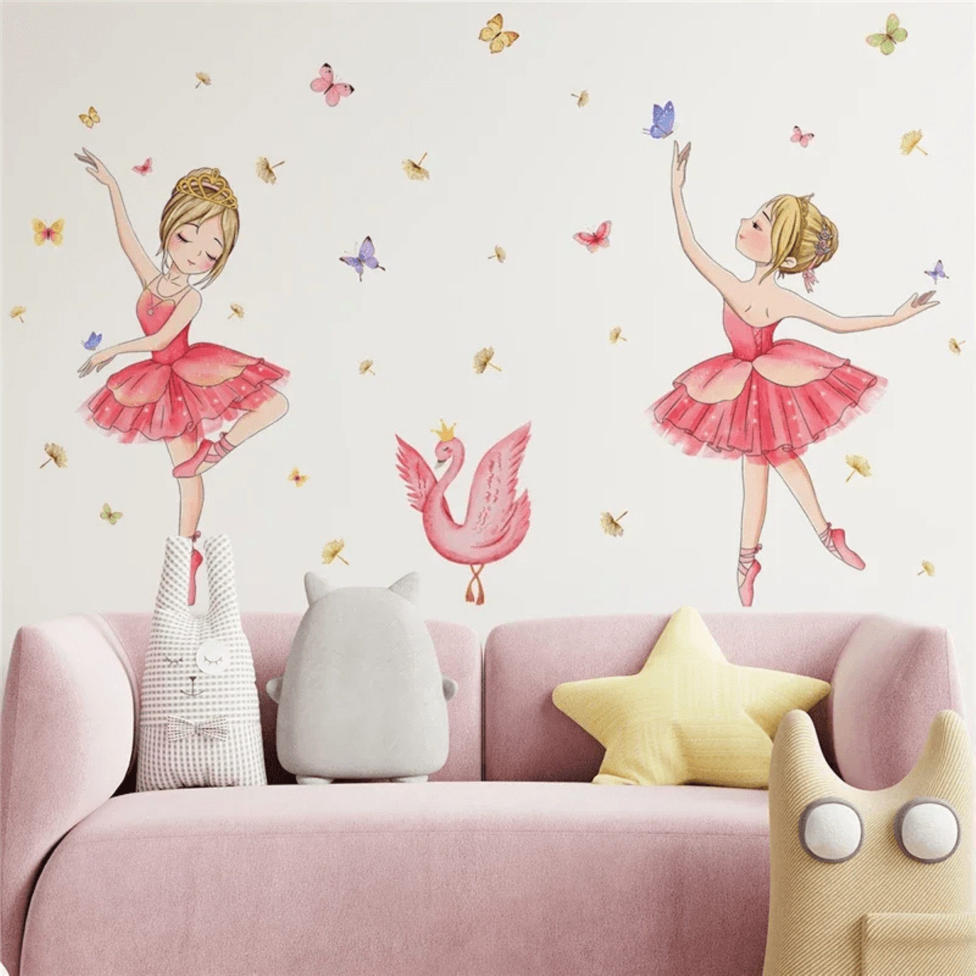 Montegoni Wandtattoo Mädchenzimmer mit Prinzessin, Schwan, Blumen und Schmetterlinge (selbstklebend Prinzessin, Schwan, Blumen, und Schmetterlinge Wandaufkleber – Bild 4 von 5