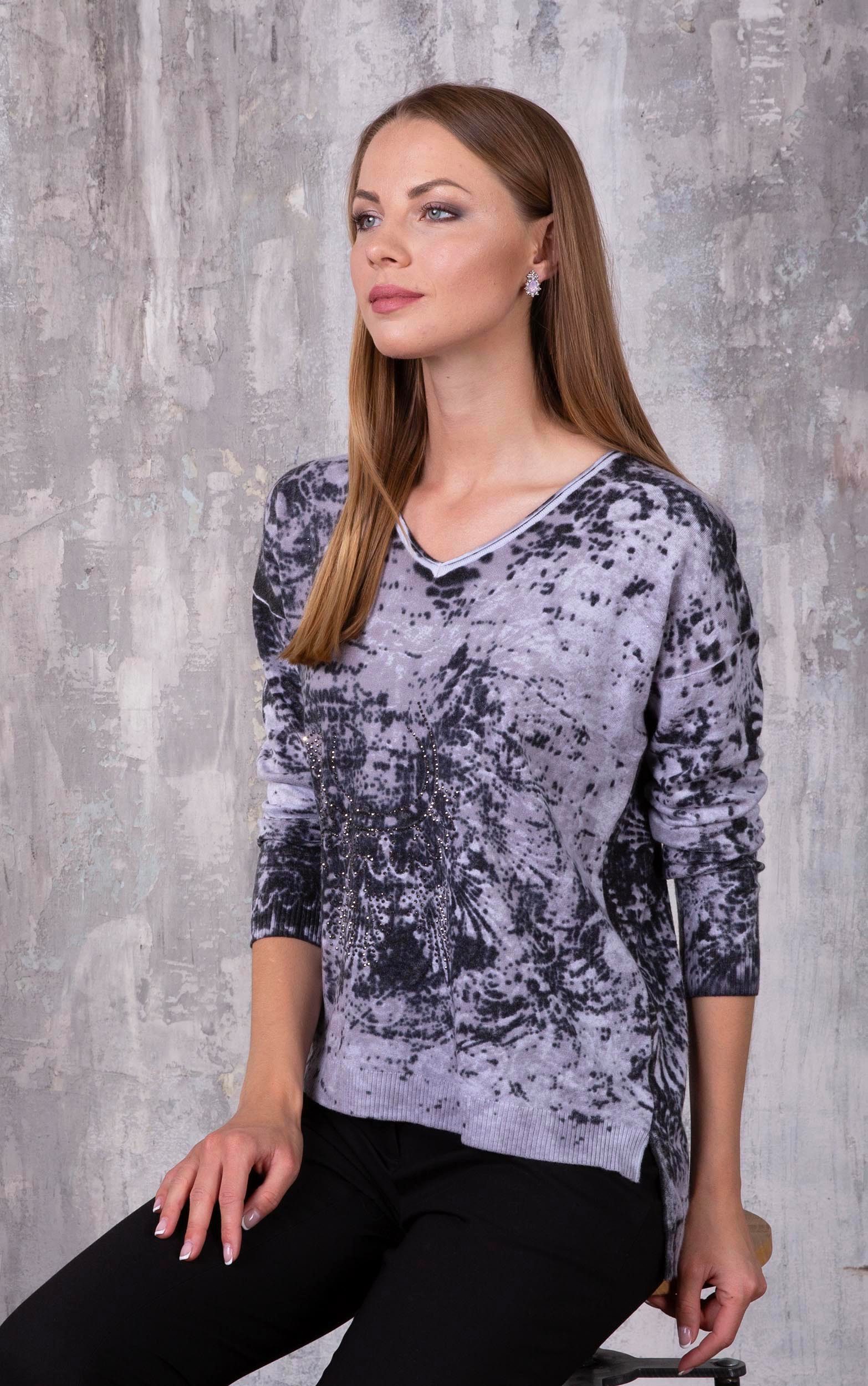 Passioni Strickpullover mit abstraktem Print und Glitzer