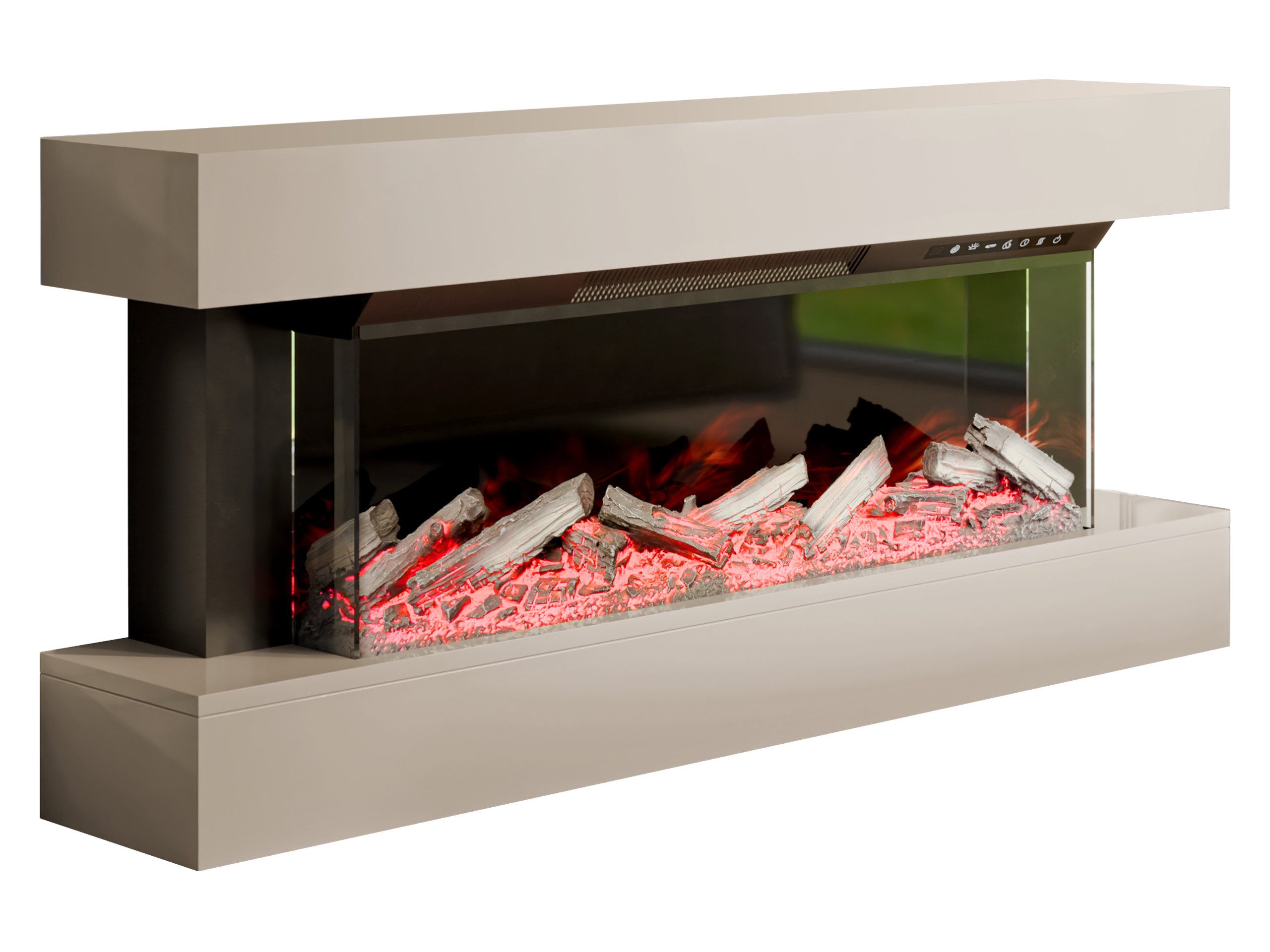 MIRJAN24 Kommode Kioto (mit Kamin), 120x24x56 cm, Harzholz-Effekt, Realistische LED-Flamme