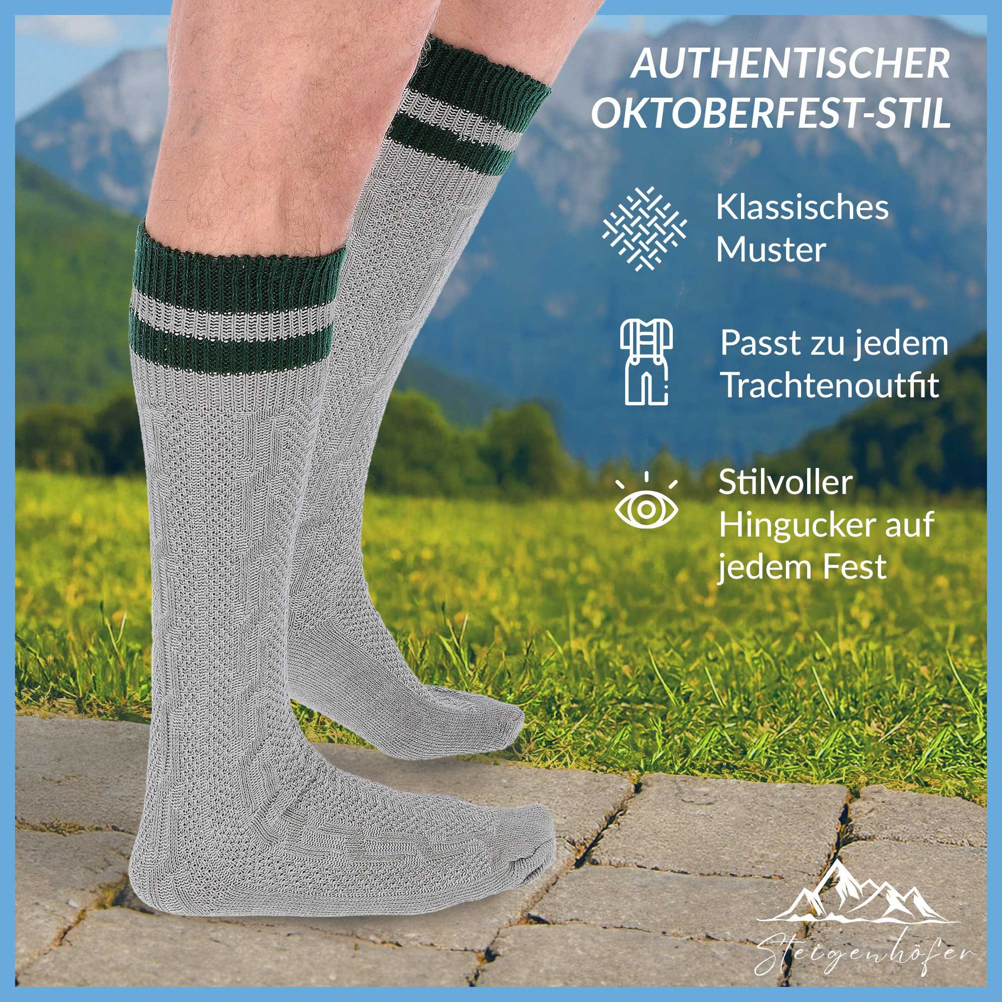 Steigenhöfer Manufaktur Trachtensocken für Herren und Damen – Socken mit Zopfmuster und Steifen Oktoberfest Strümpfe aus Baumwolle für Männer & Frauen