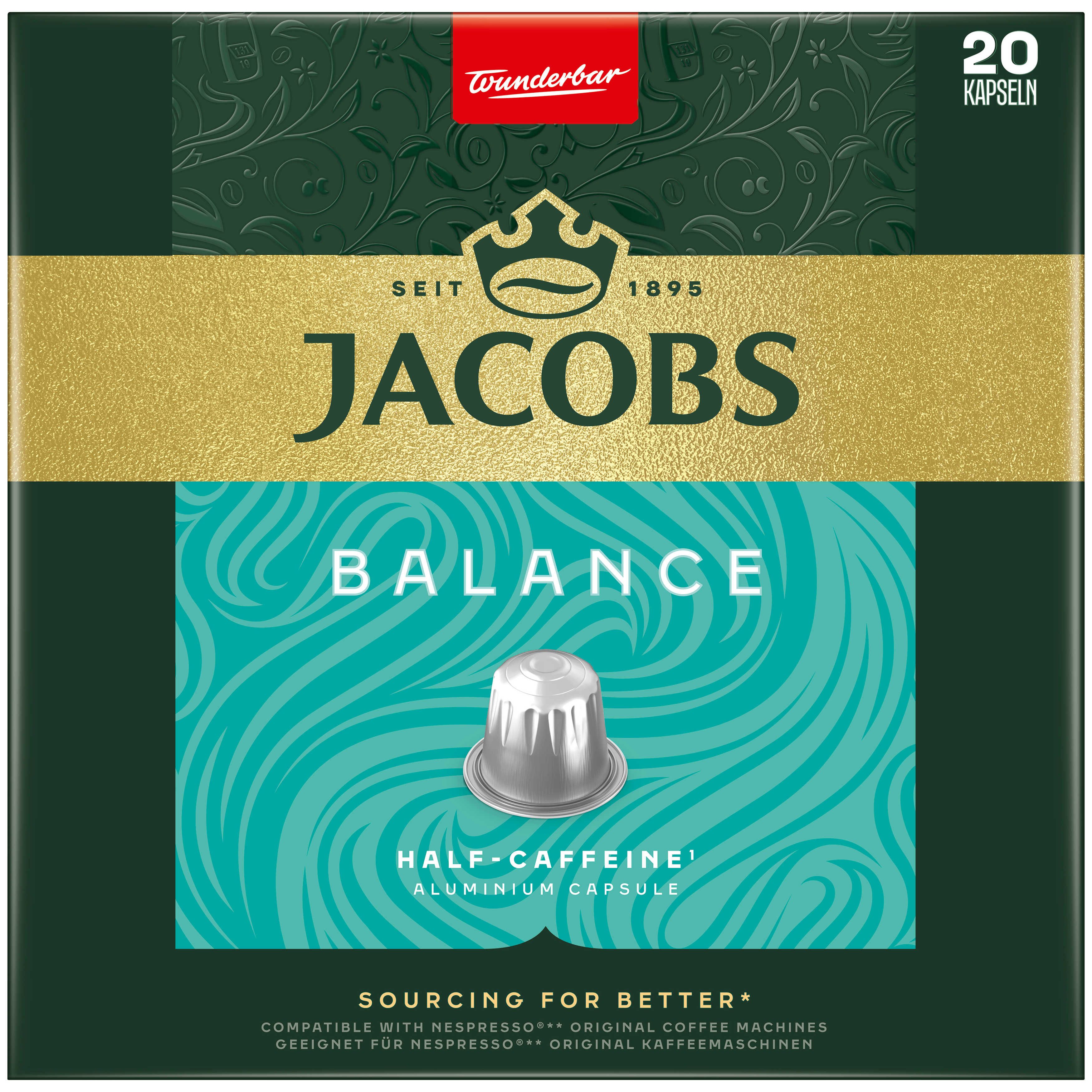 JACOBS Kaffee Kaffeekapseln Balance, 200 Nespresso®* kompatible Kapseln, 1040 g, (Packung, 10er Pack)