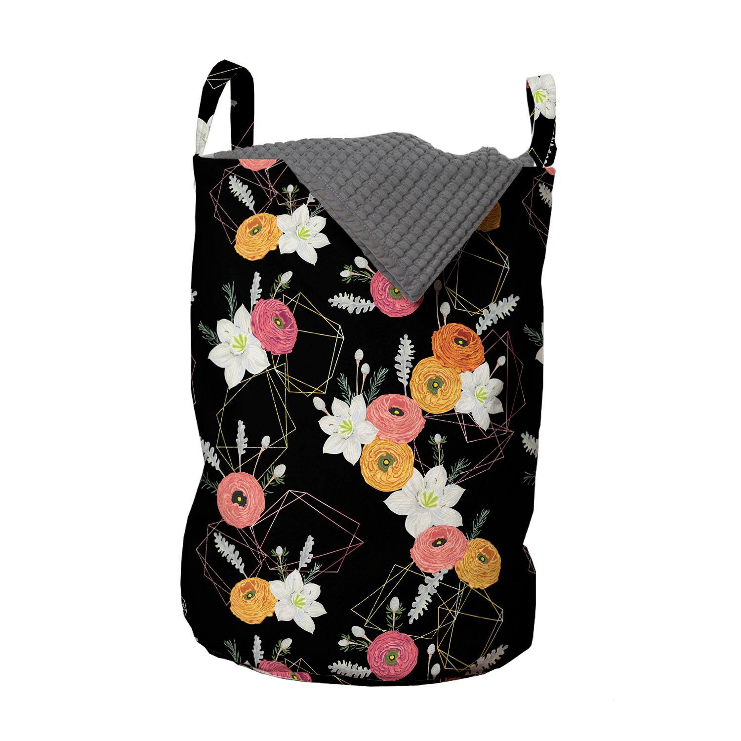 Abakuhaus Wäschesäckchen Wäschekorb mit Griffen Kordelzugverschluss für Waschsalons, Blume Polygonen und Spring Flora