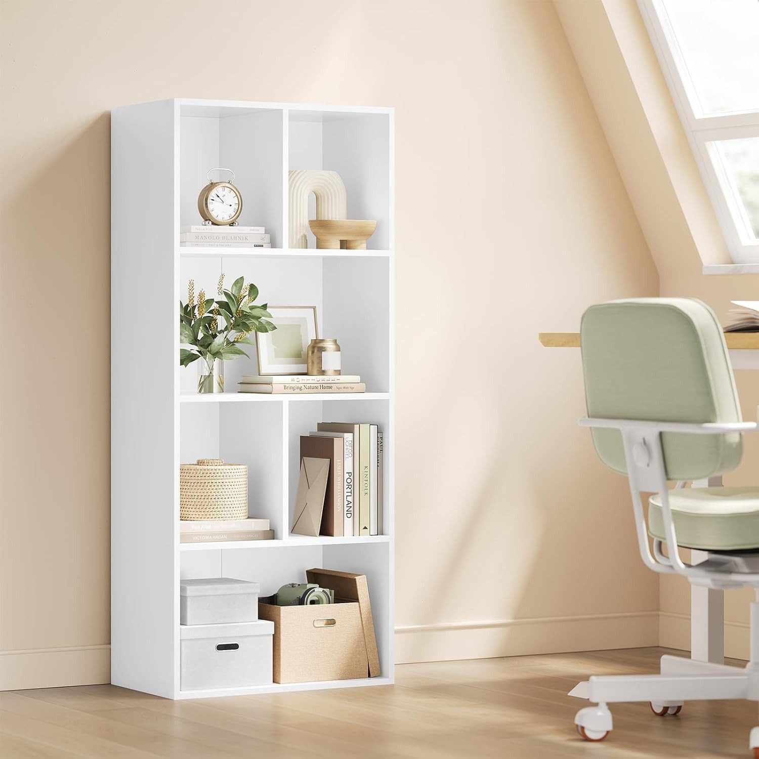 Woltu Bücherregal, 1-tlg., Raumteiler Büroregal, MDF, 6 Fächer, 50x29x121cm