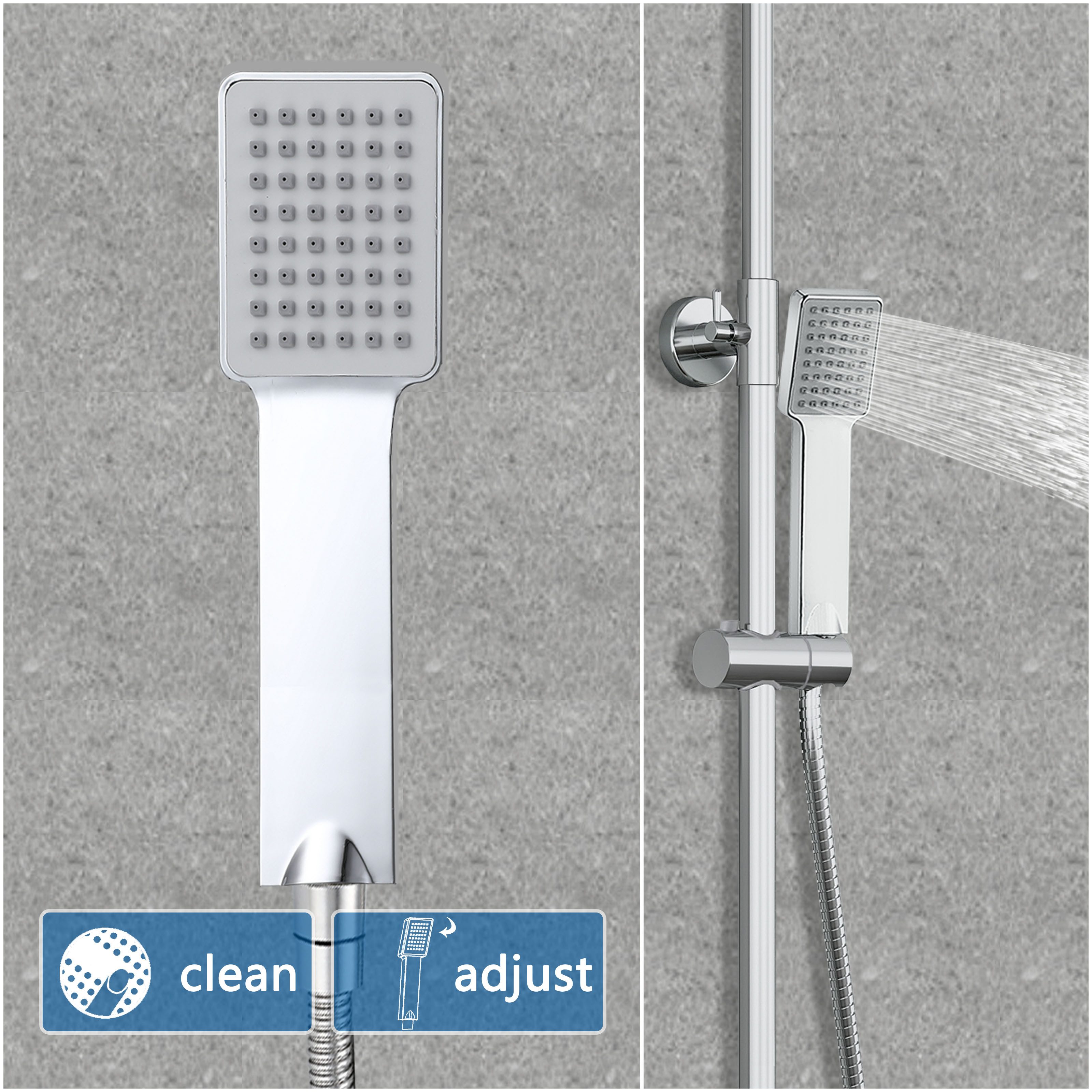 Aica Sanitär Duschsystem Thermostat Duschset Regendusche Massage Handbrause höhenverstellbar, 3 Strahlart(en), Thermostat-Duschset, Komplettset mit Regendusche  – Bild 4 von 5