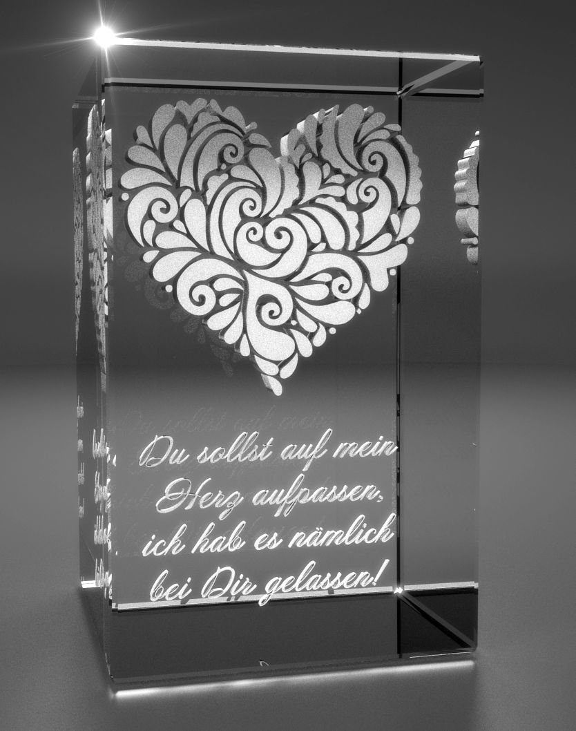 Herz 3D Made in Germany, sollst Herz Hochwertige Geschenkbox, Dekofigur verziertes Glasquader aufpassen..., mein auf VIP-LASER Familienbetrieb Du