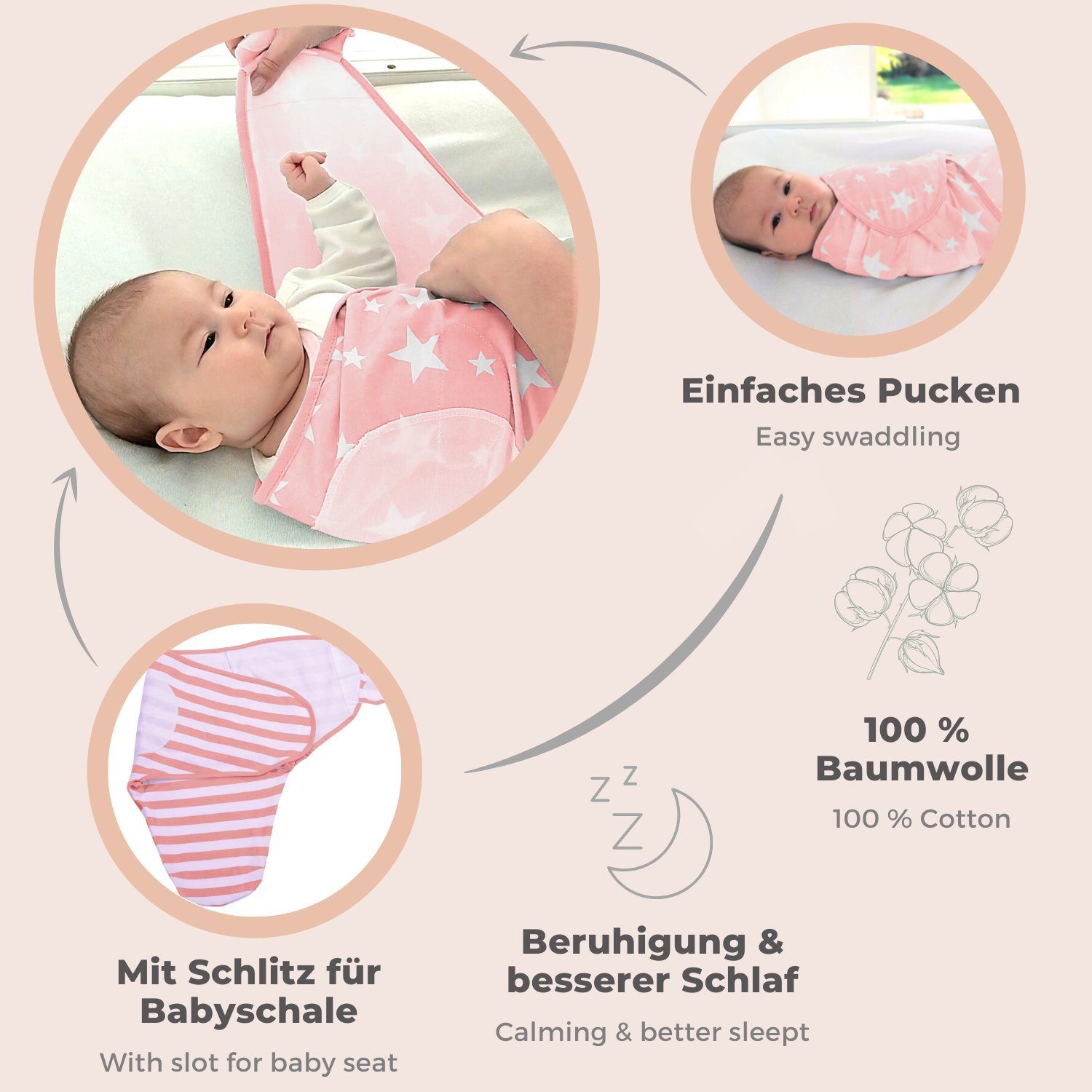 Lilly and Ben Pucksack (Set, 2 tlg., 2er-Pack), Baumwoll-Puckdecke für 0-3  Monate oder 4-6 Monate, Baby mühelos pucken, atmungsaktives Pucktuch mit  weichen & verstellbaren Klettverschlüssen online kaufen | OTTO