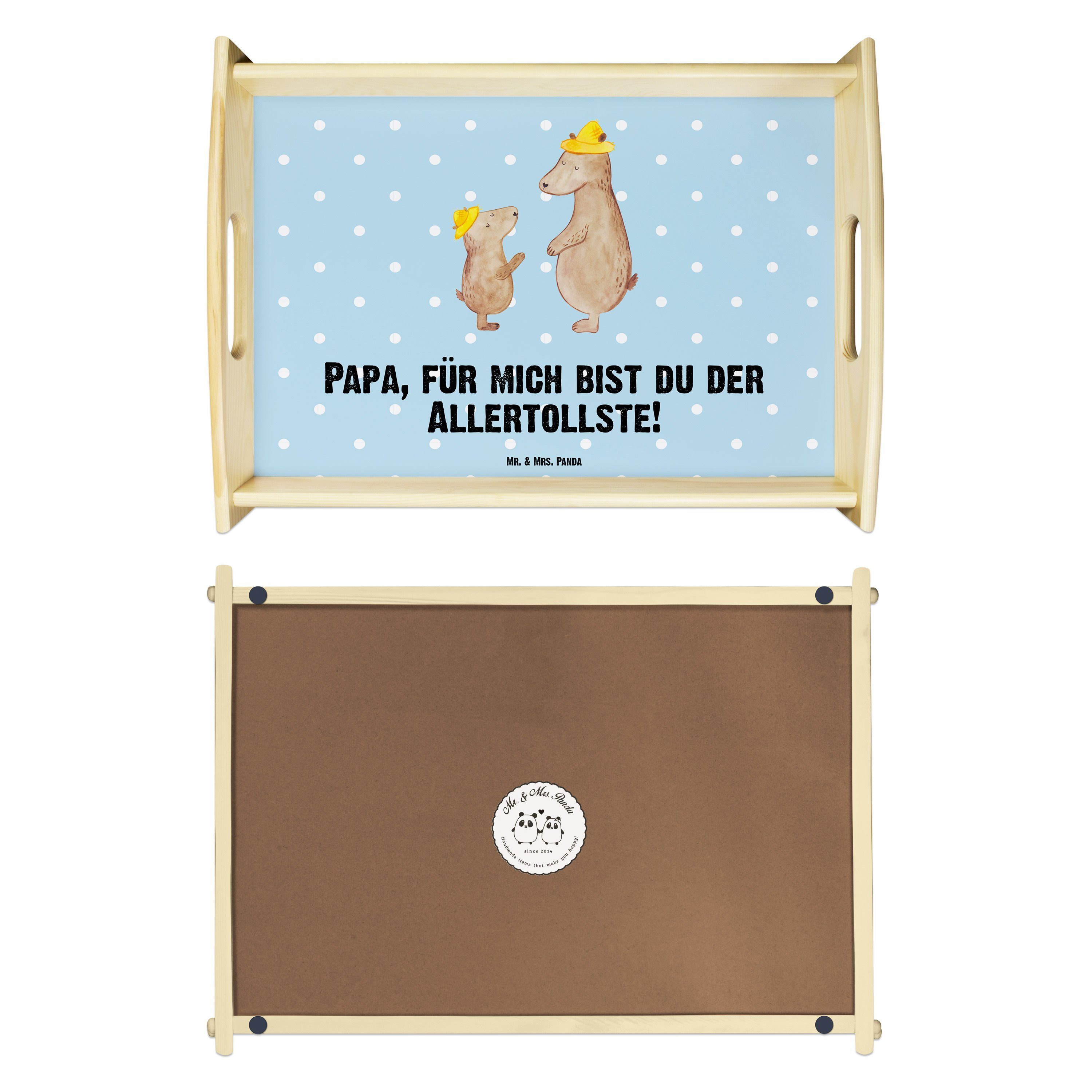Mr. & Mrs. Panda Tablett Hut Bären Vate, - lasiert, (1-tlg) Pastell Geschenk, mit Echtholz Blau Küchentablett, - Tablett