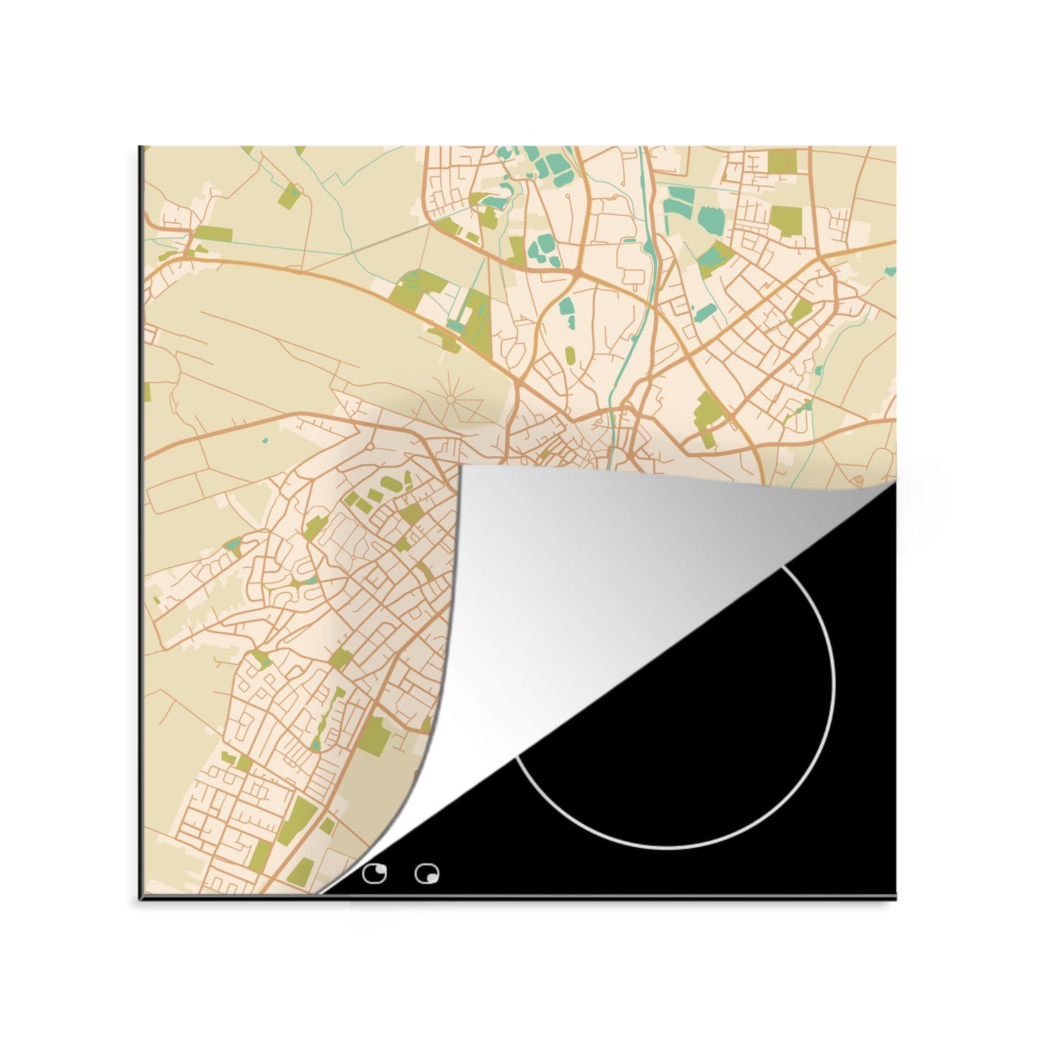 für Stadtplan Grundriss, - Vinyl, Vintage Kleve küche Karte Arbeitsplatte 78x78 Ceranfeldabdeckung, - cm, - tlg), MuchoWow - Herdblende-/Abdeckplatte (1