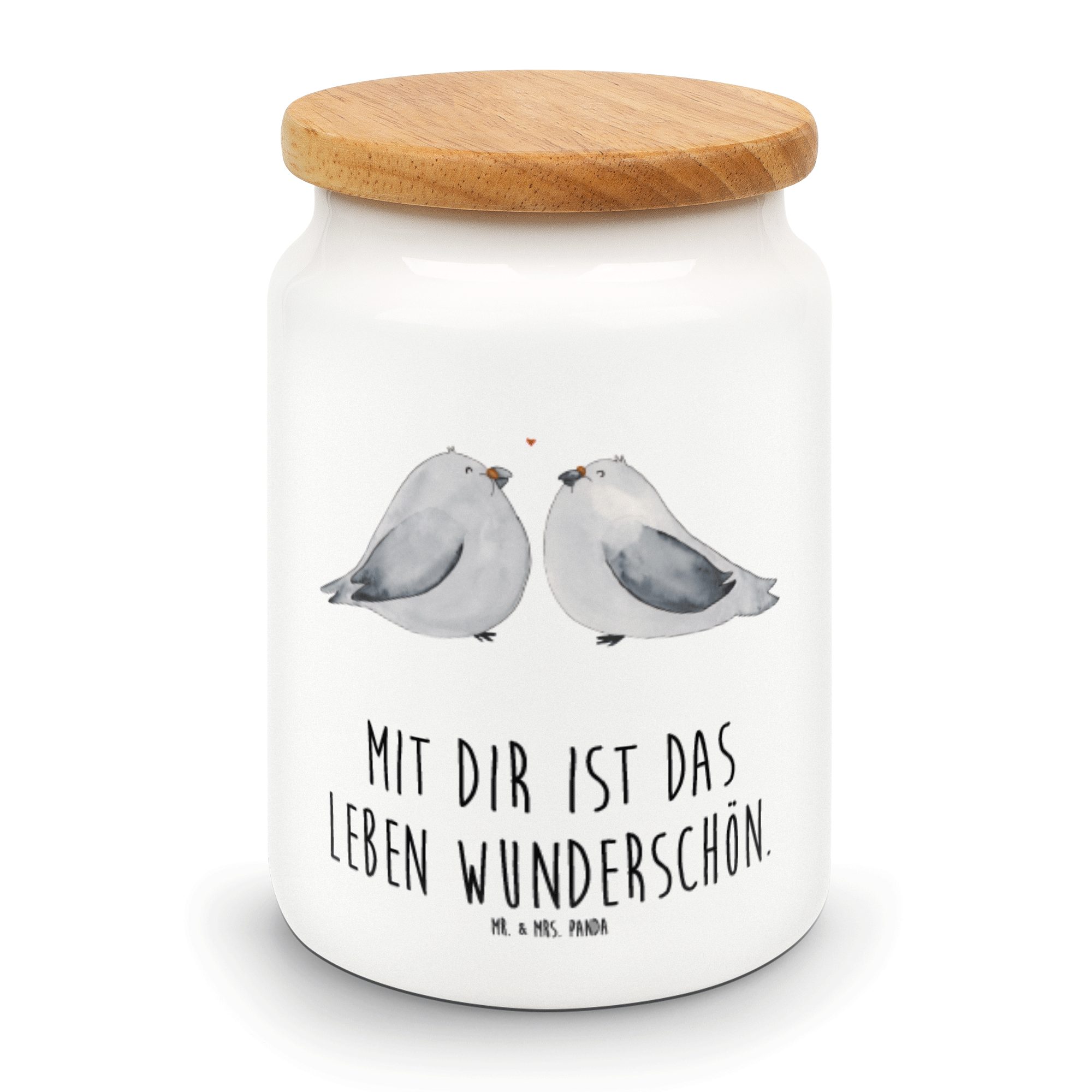 Mr. & Mrs. Panda Vorratsdose Turteltauben Liebe - Weiß - Geschenk, Keksdose, Aufbewahrungsdose, Fr, Keramik, (1-tlg)