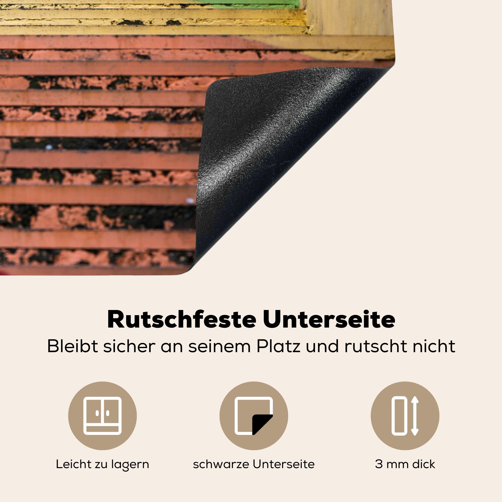 MuchoWow Herdblende-/Abdeckplatte Regenbogenfarben tlg), Jordanien, küche, 81x52 auf in einer Schutz Vinyl, Treppe (1 die für cm, Ceranfeldabdeckung Induktionskochfeld