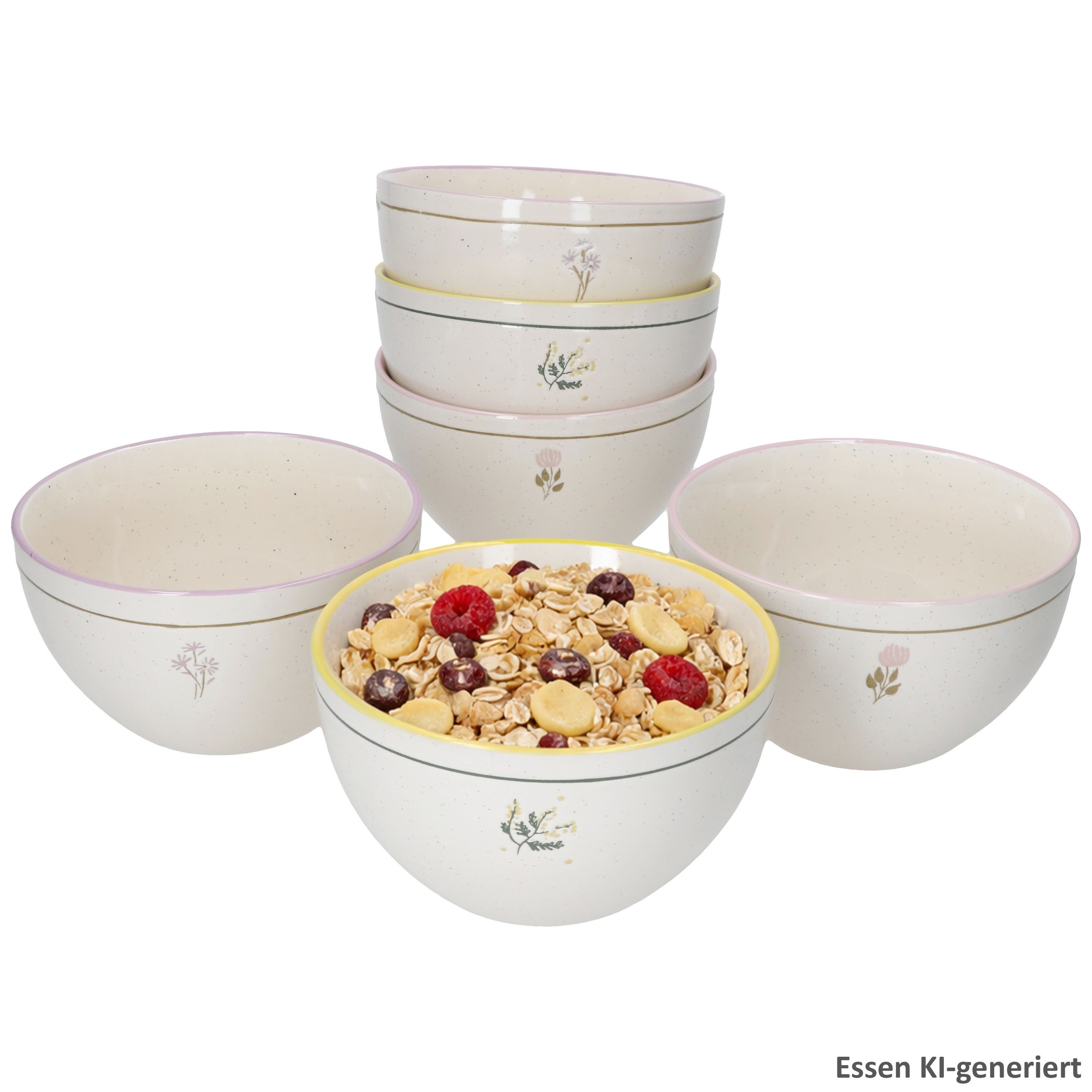MamboCat Müslischale MamboCat Jardin 6er Set Müslischalen 500ml Blumen gelb lila rosa Bowl, Keramik