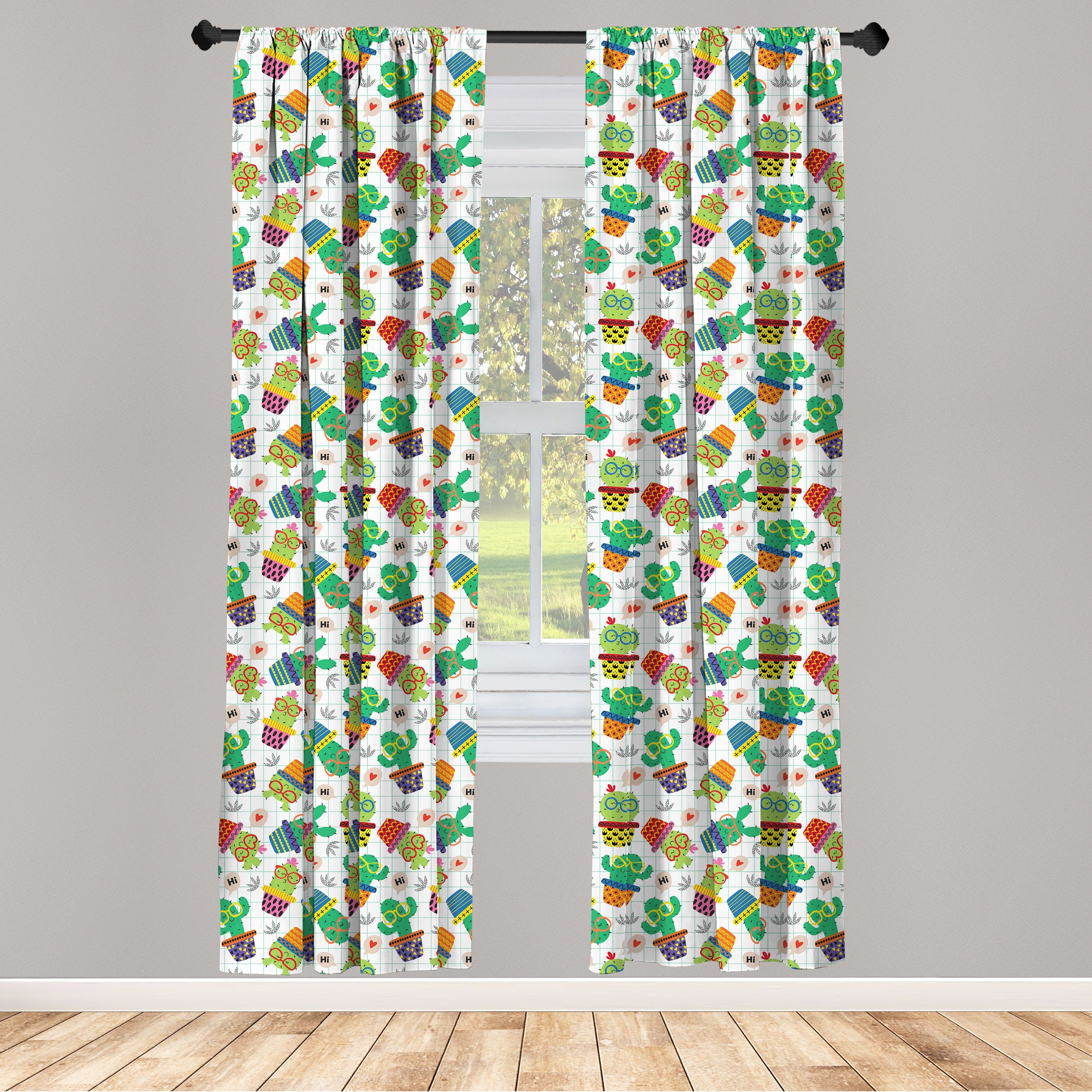 Gardine Vorhang für Wohnzimmer Schlafzimmer Dekor, Abakuhaus, Microfaser, Kaktus Cacti Saftige Motive Kunst