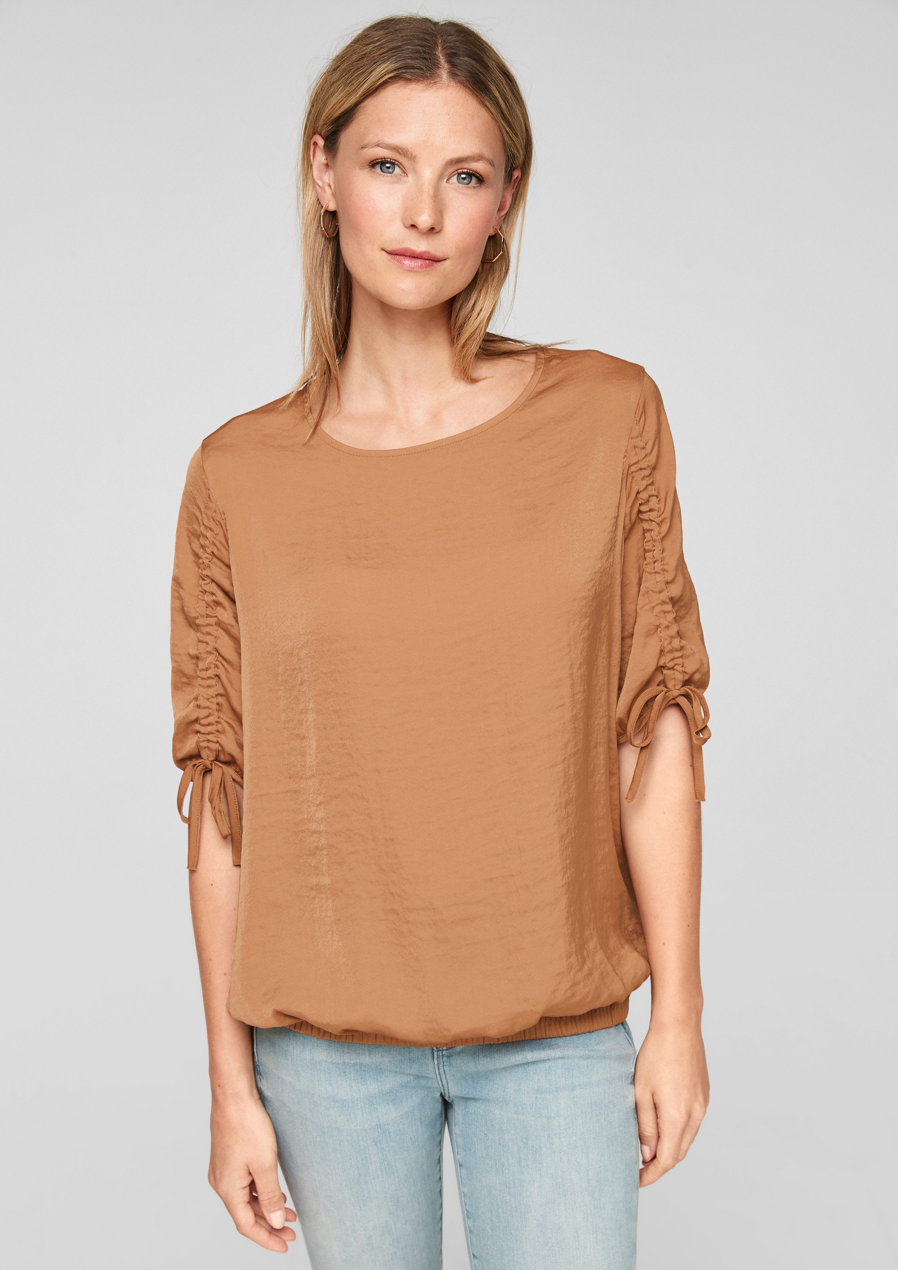 s.Oliver Langarmbluse Satinbluse mit 3/4-Arm Raffung